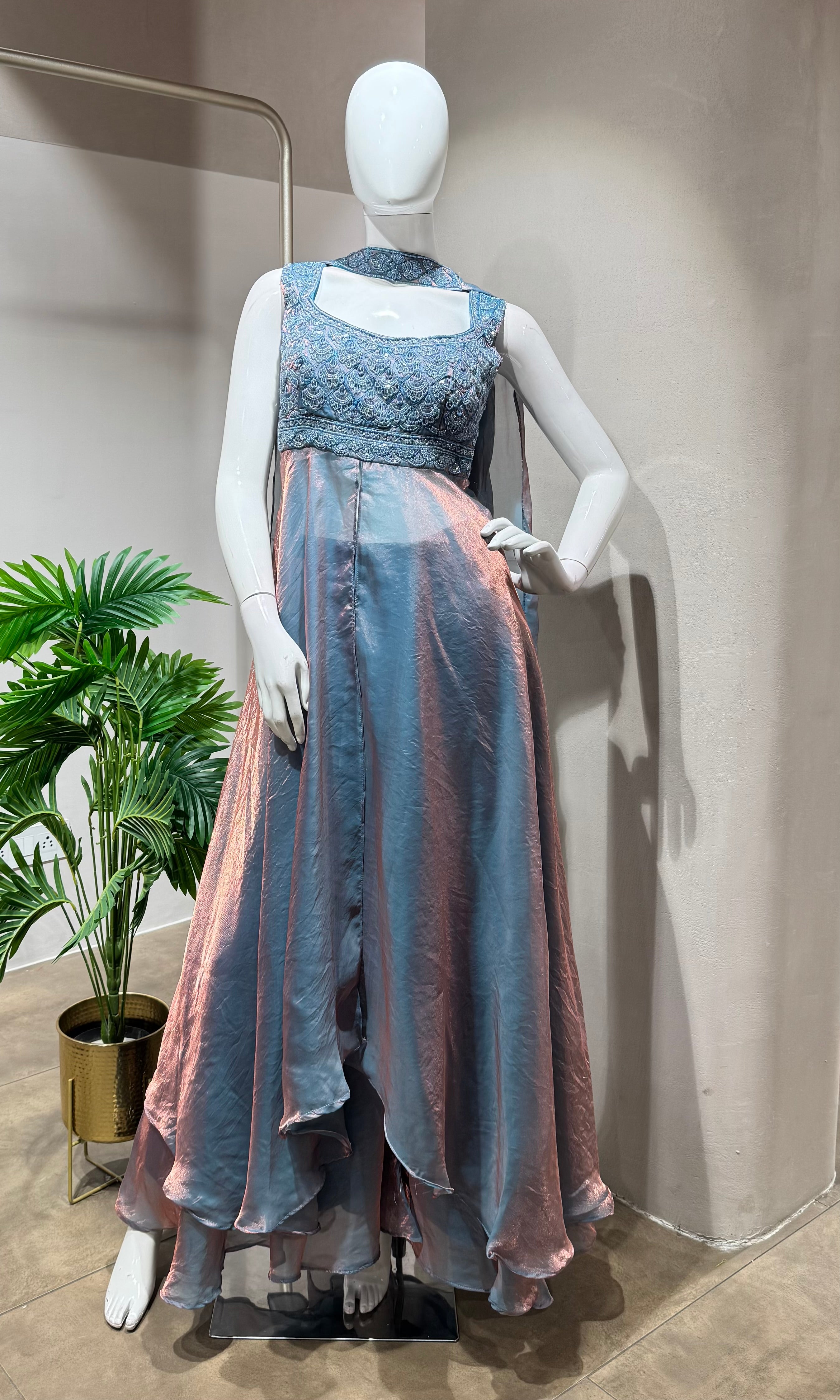 MIDNIGHT BLUE A LINE SHIMMER TISSUE PALAZZO SET