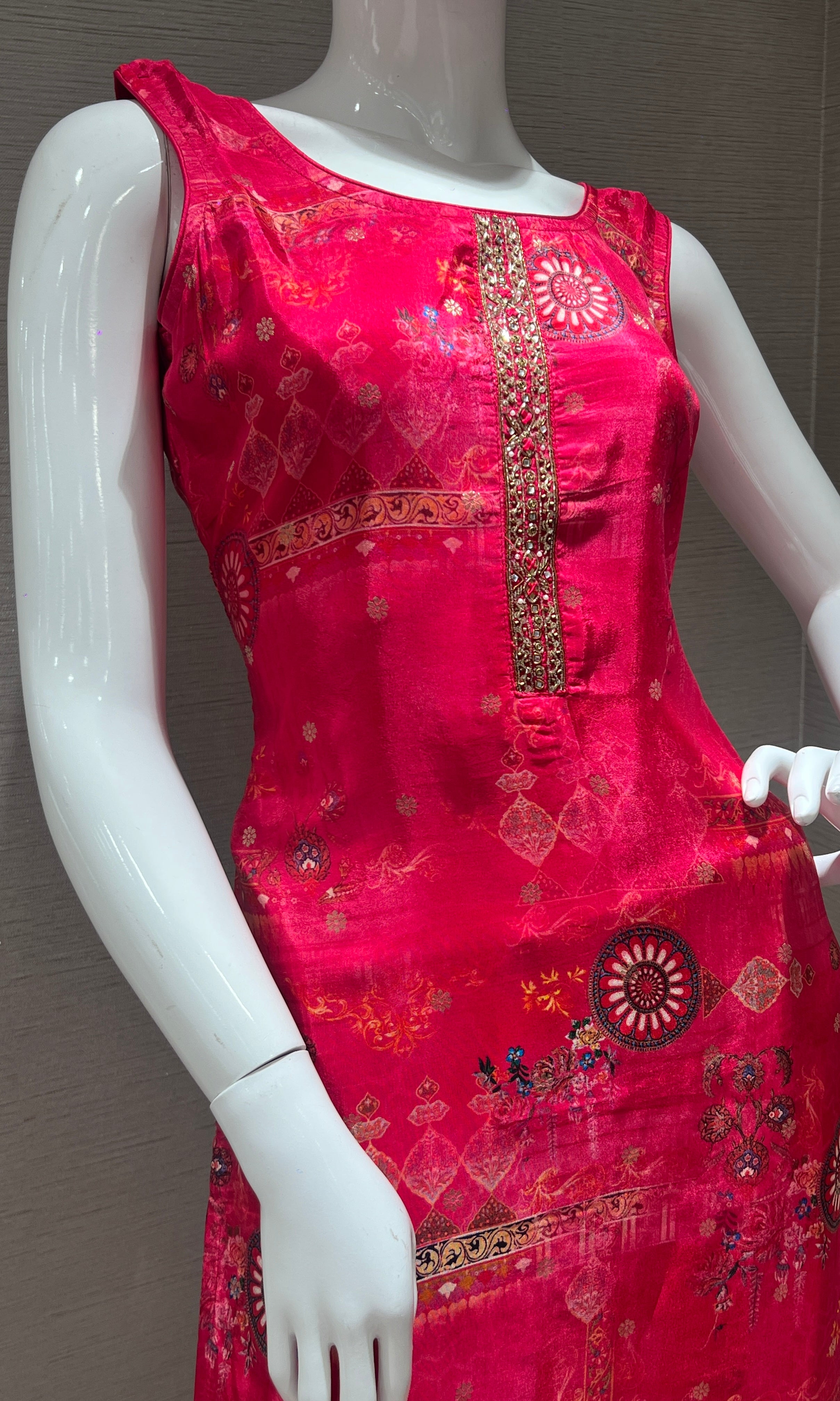 pink kurta set with a printed dupatta