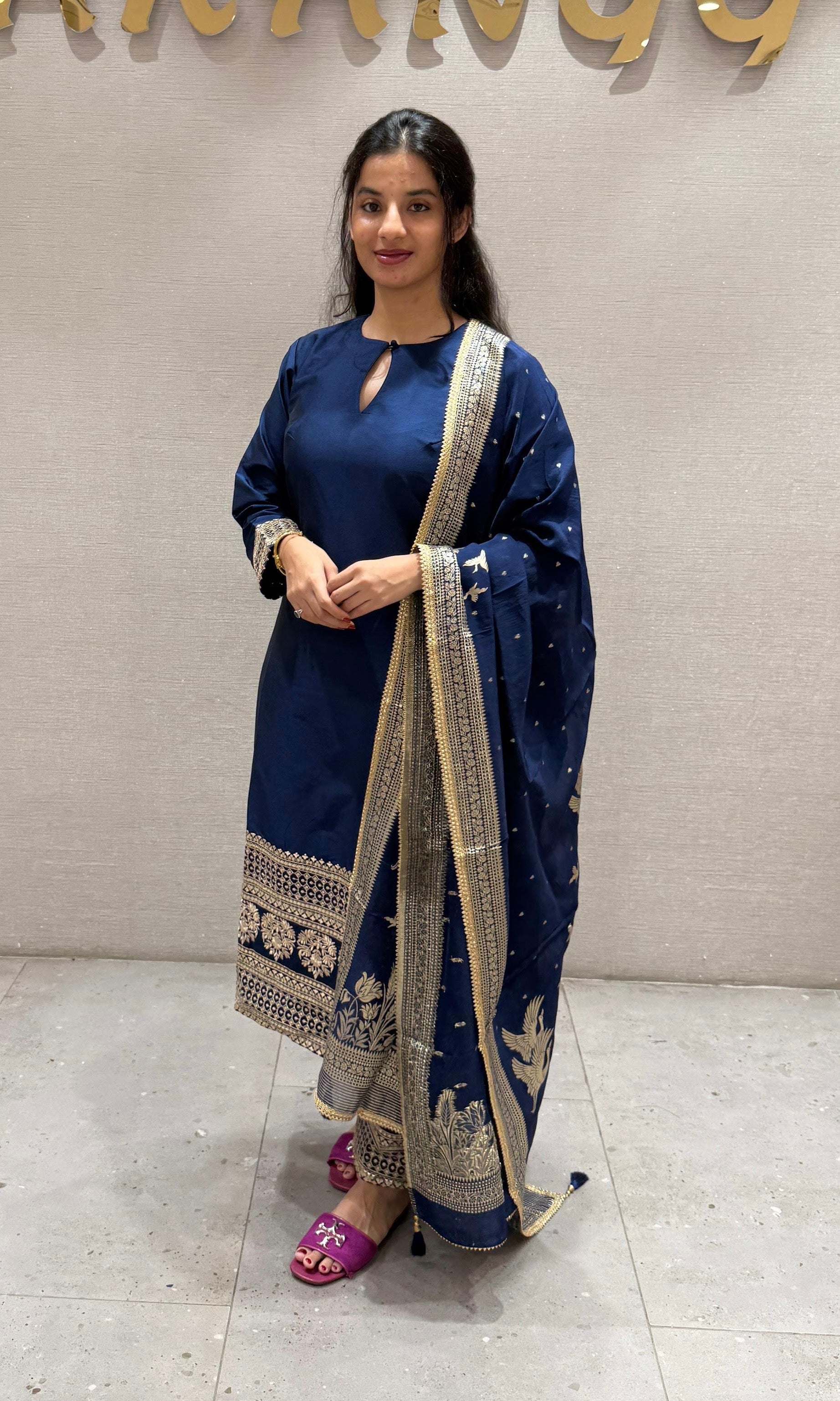 Royal blue banarasi kurta set