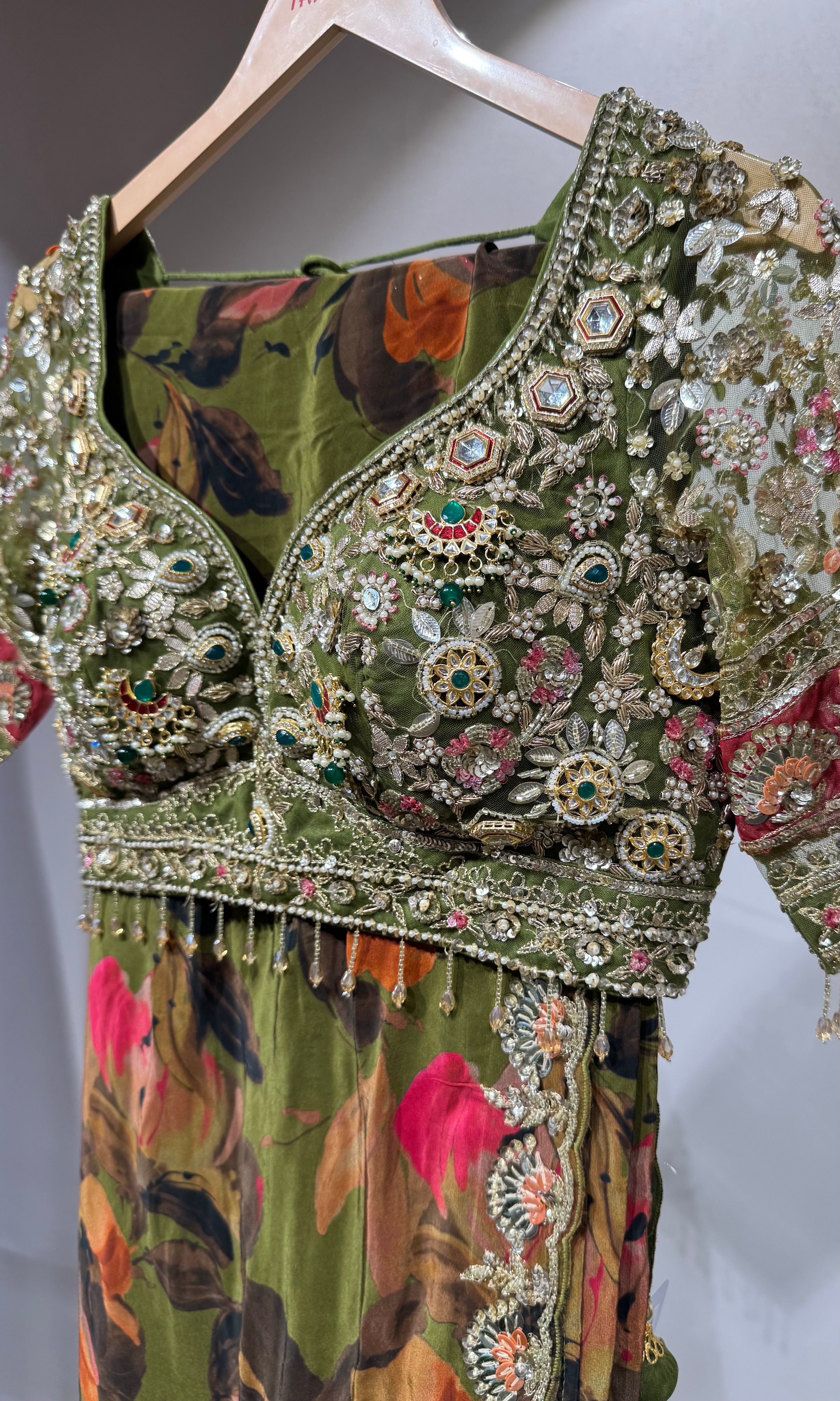 Green FLORAL saree with EMBROIDERED blouse