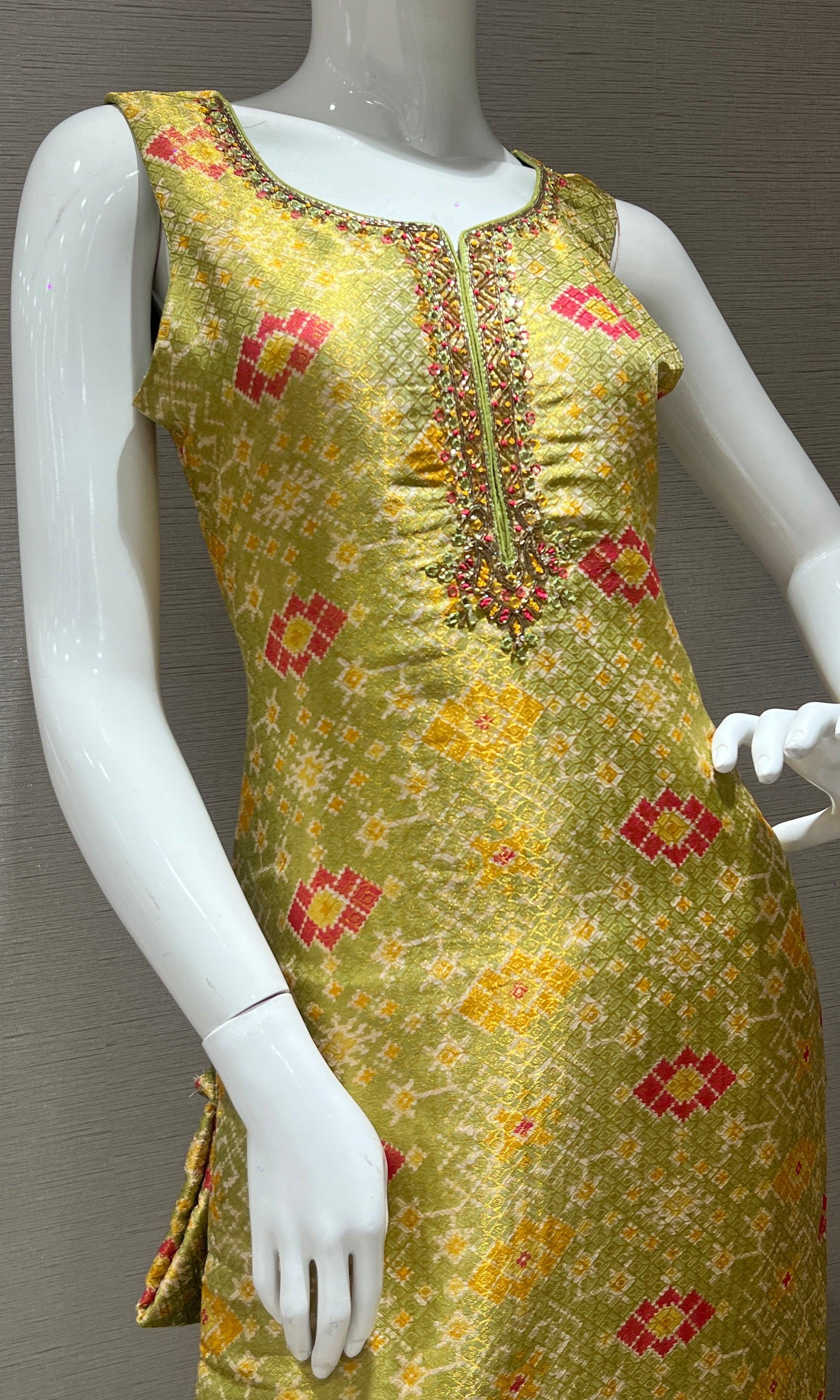 Green and Gold Embroidered Kurta Set