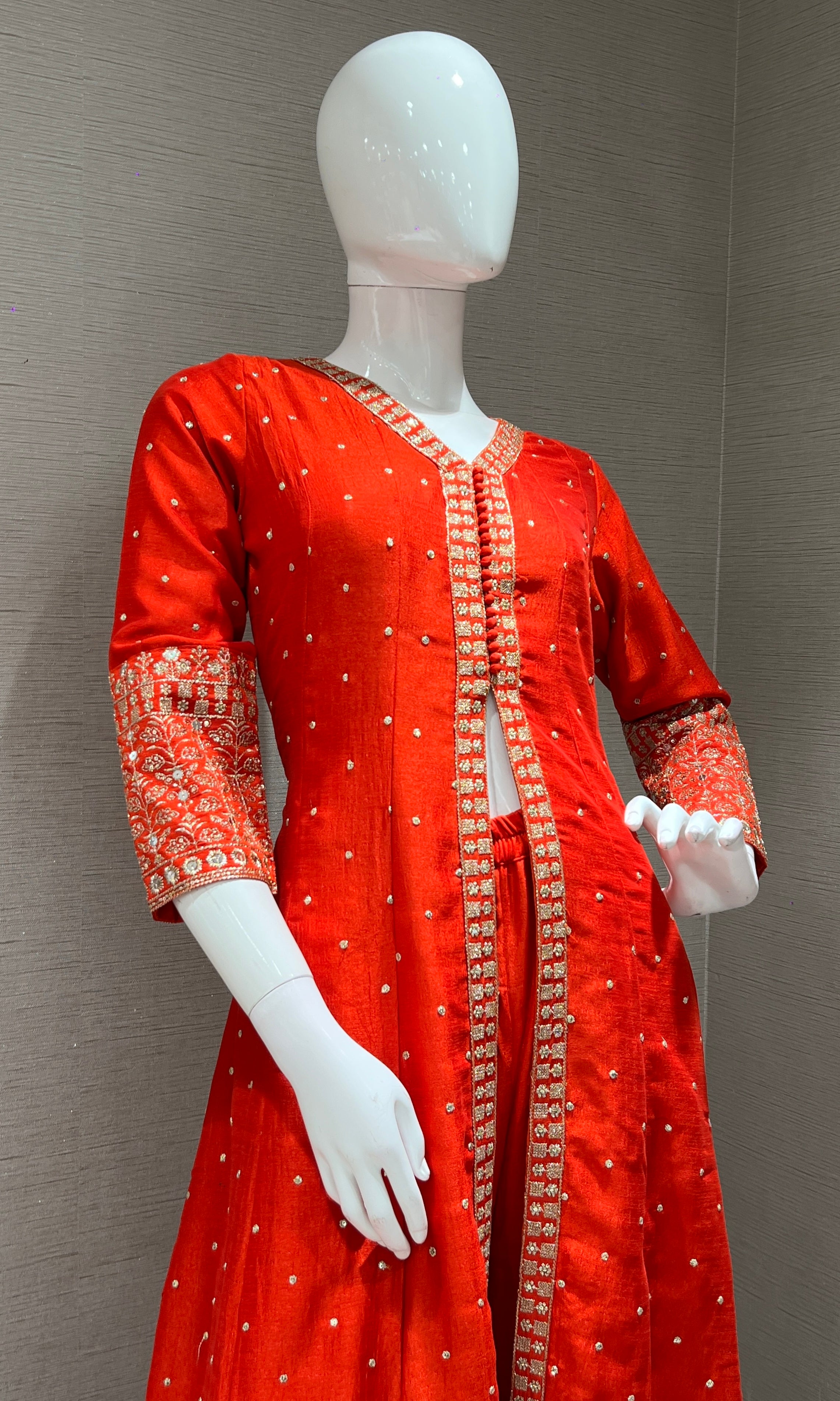 Orange embroidered front slit Anarkali