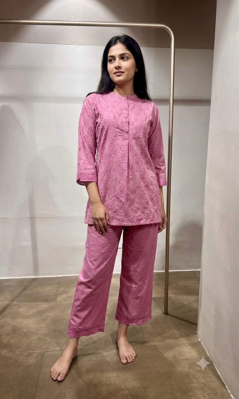 Light wine Cotton Ethnic Co-ord Set