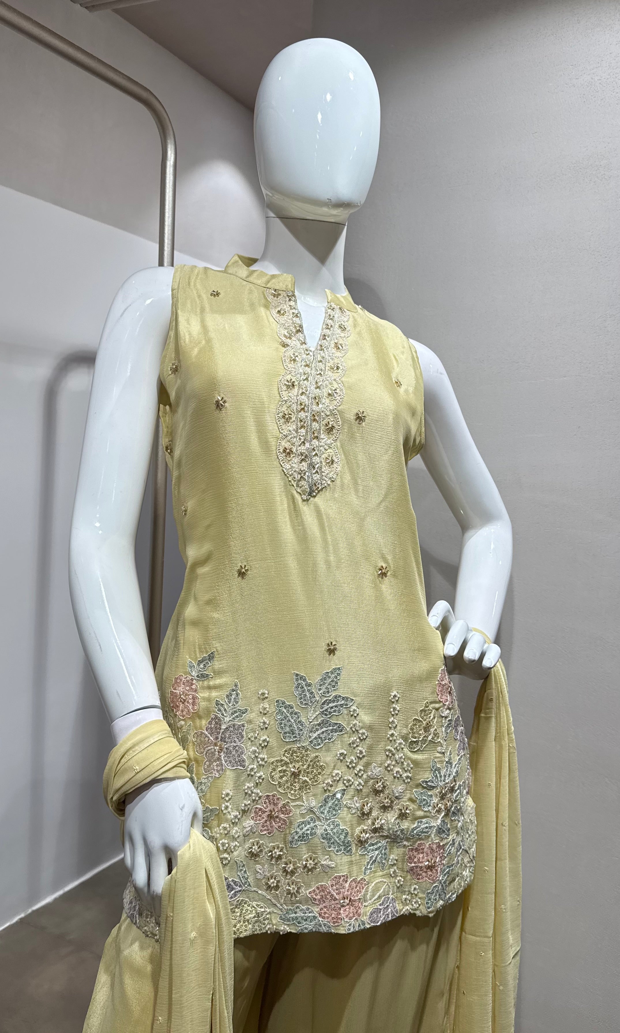 Ivory floral embroidered sharara set