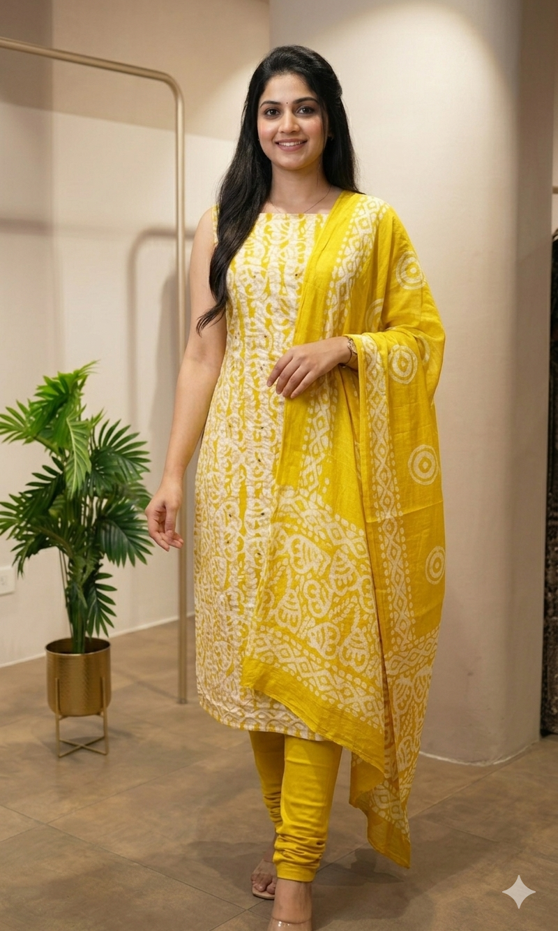 YELLOW ETHNIC PRINTED DRESS MATERIAL