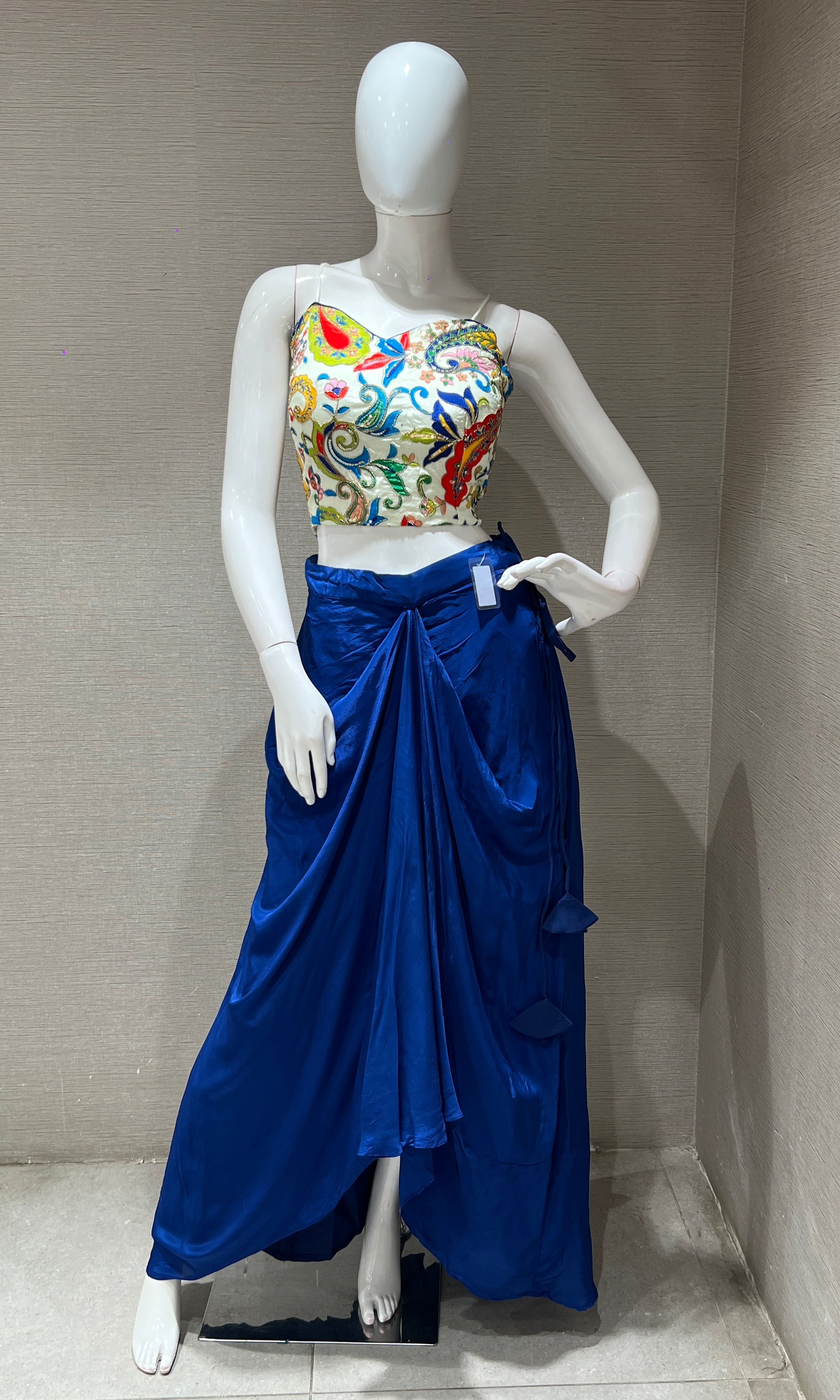Royal Blue draped skirt indo western dress