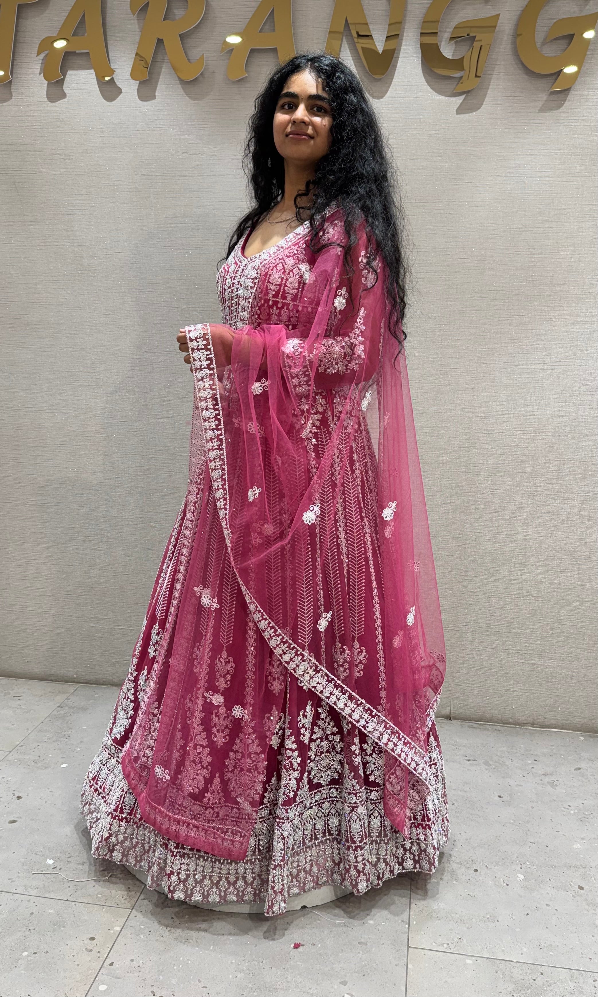 Pink Ethereal Magenta Net Wedding Gown