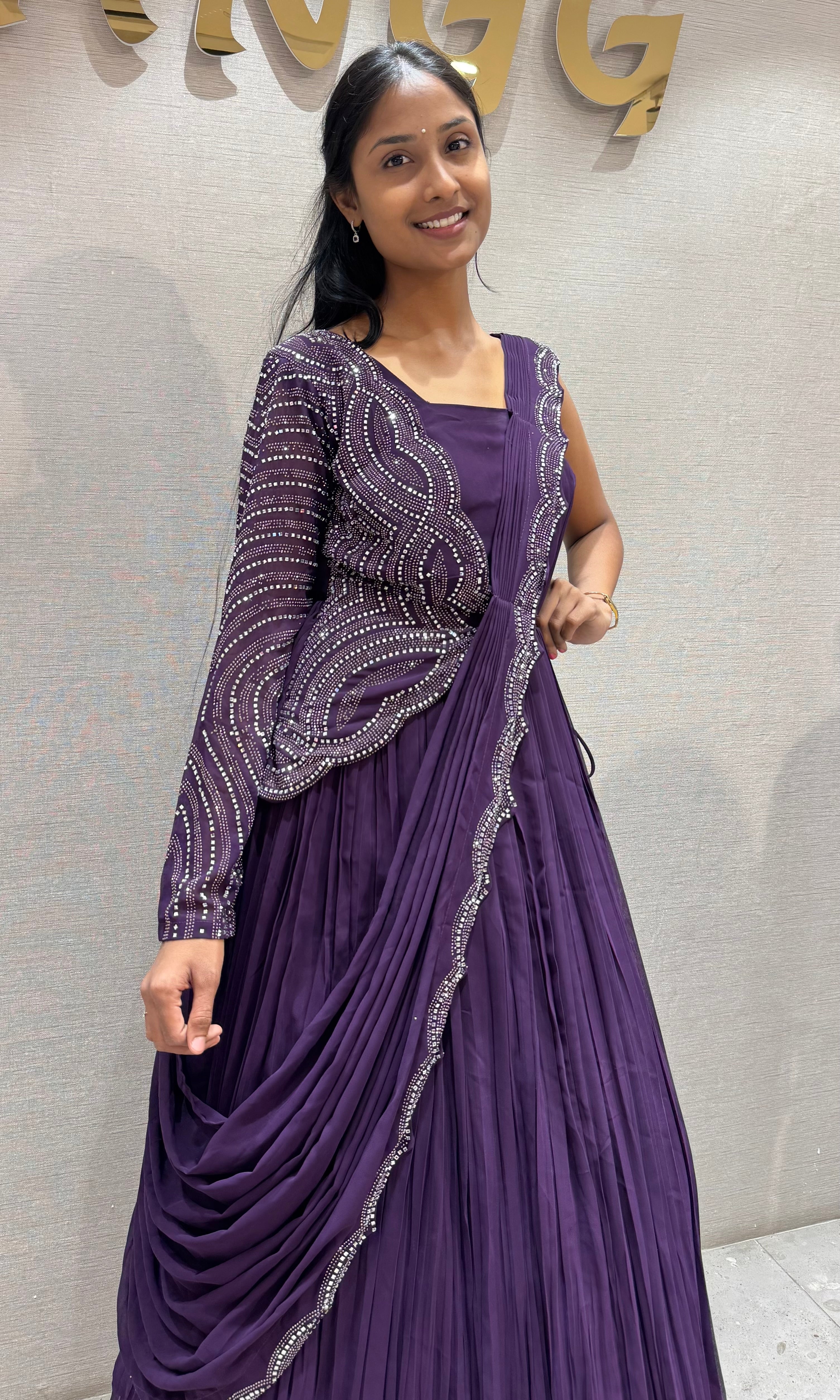 Wine Embellished Floor-Length Anarkali Gown