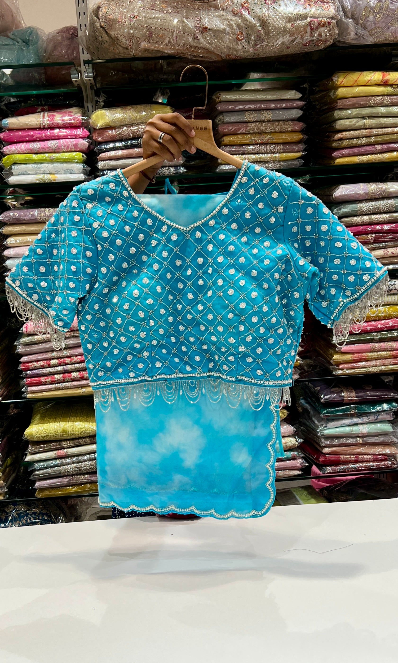 Blue Tie and Dye saree with ready blouse