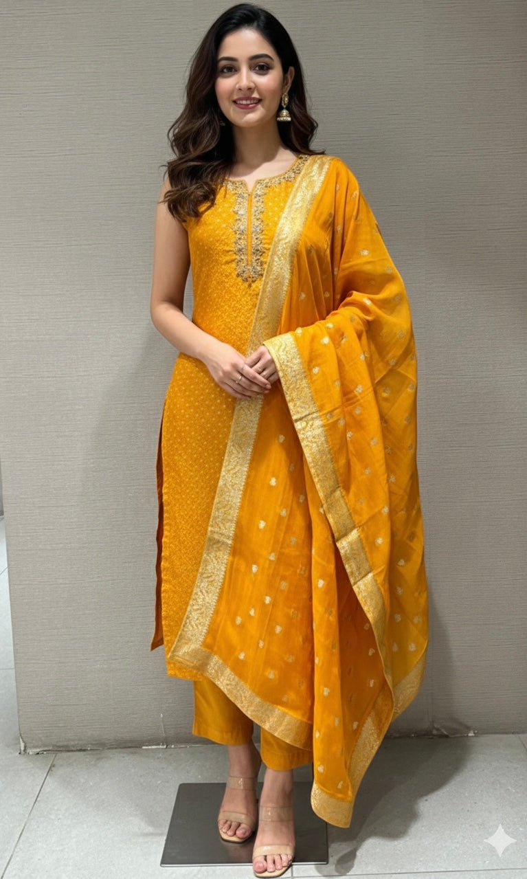 Mustard yellow golden kurta set