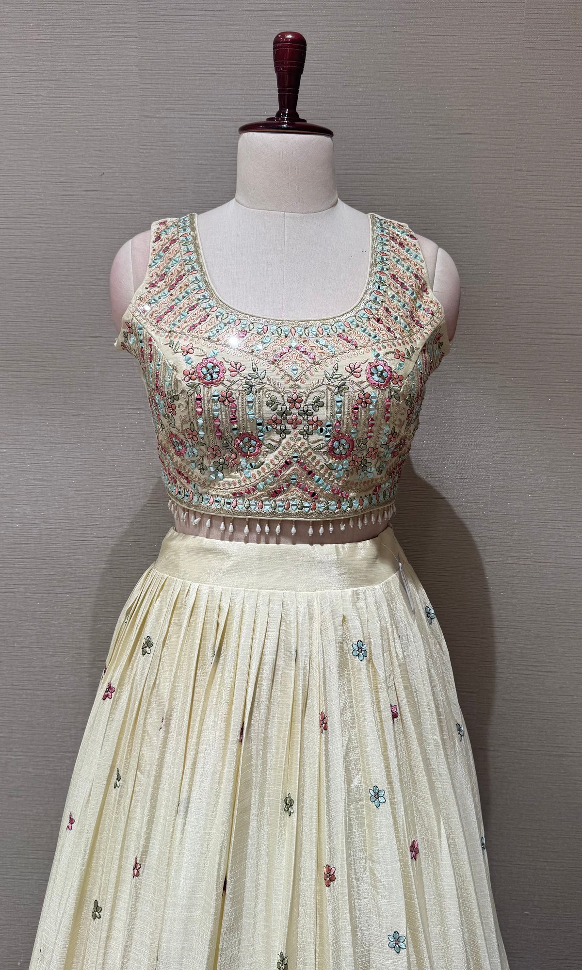 Cream tissue silk Lehenga Set with Intricate Floral Embroidery