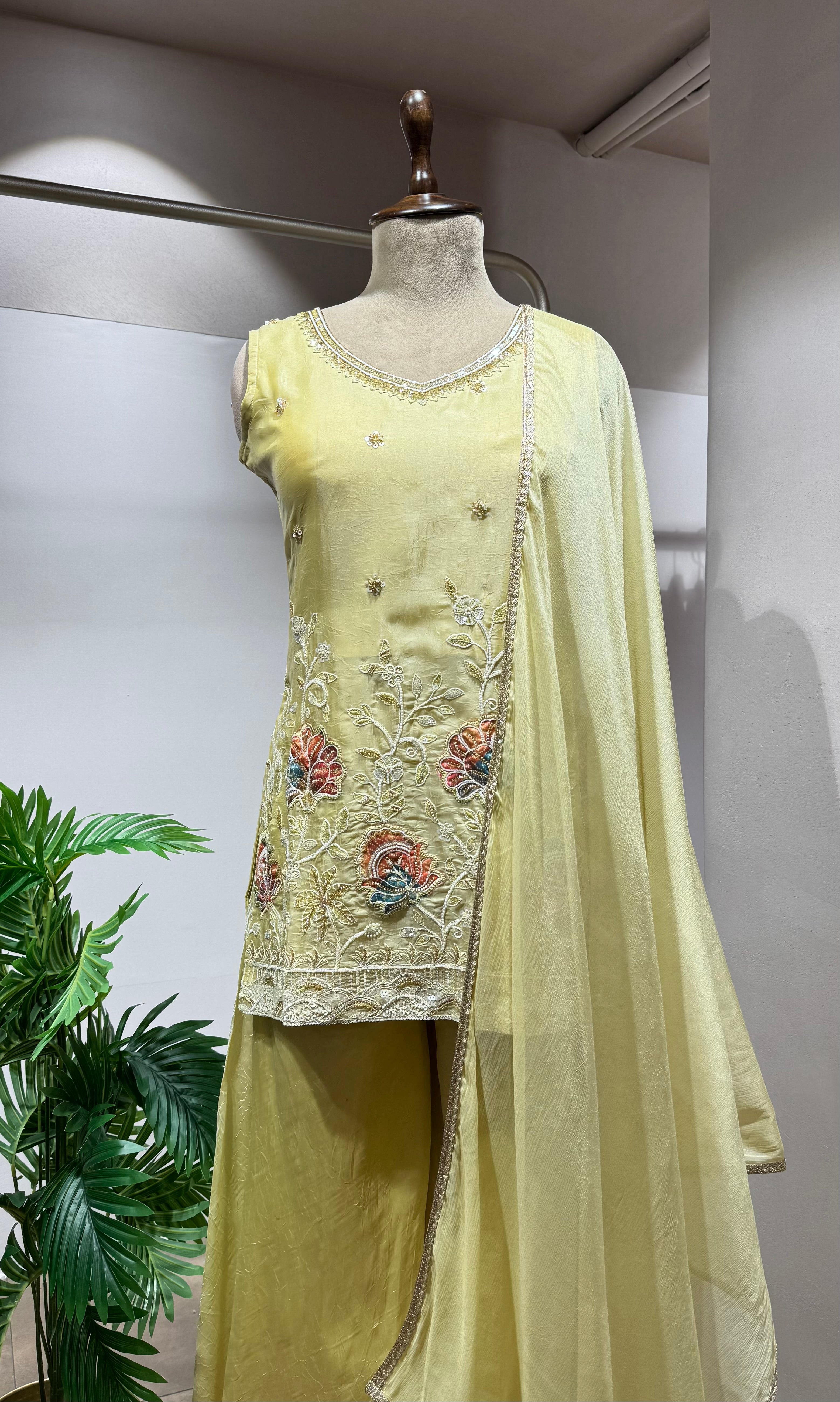 LIGHT YELLOW FLORAL SHARARA SET