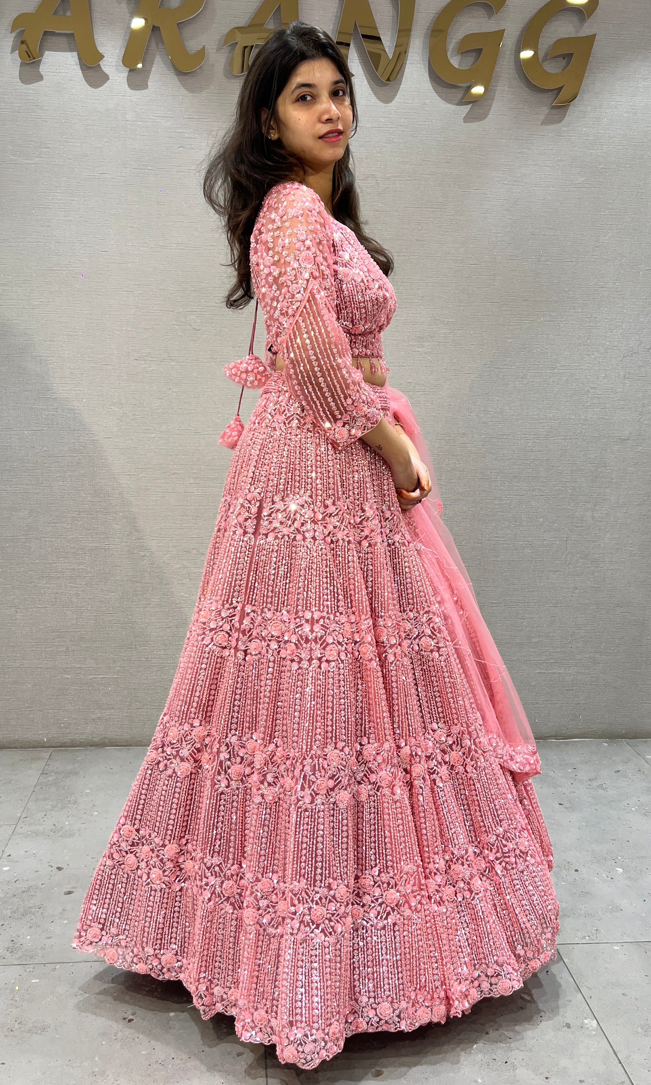 Rose Radiance Heavily Embroidered Net Lehenga Set