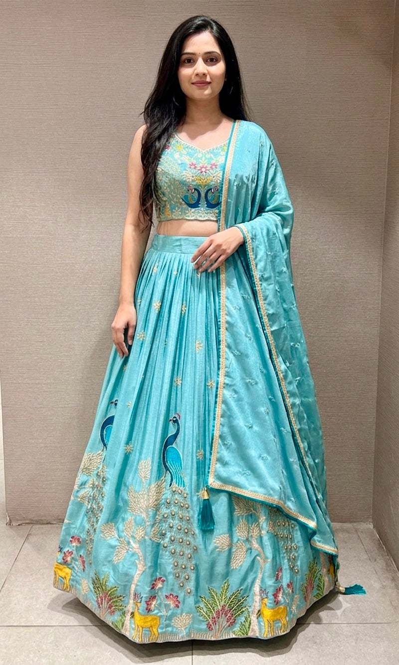 Blue Lehenga WITH PEACOCK DESIGN