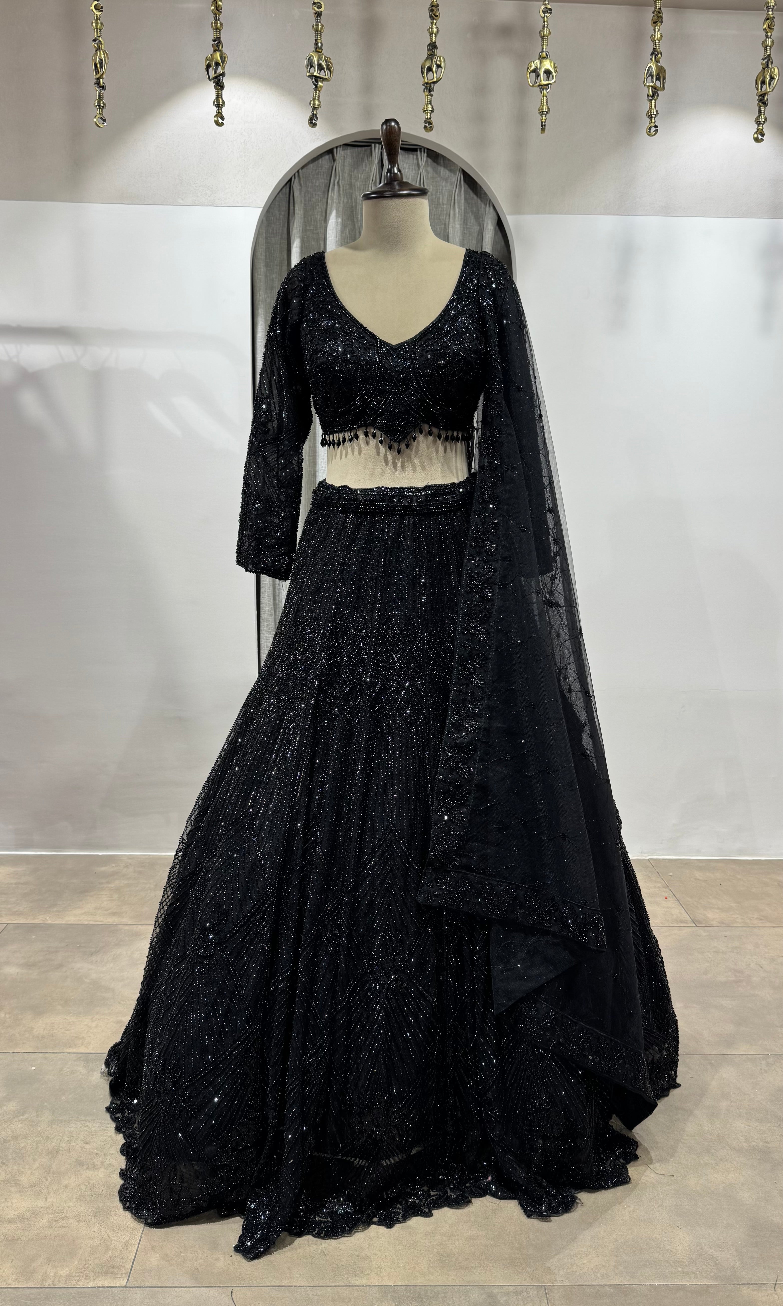 BLACK CLASSIC EMBROIDERED BRIDAL LEHENGA