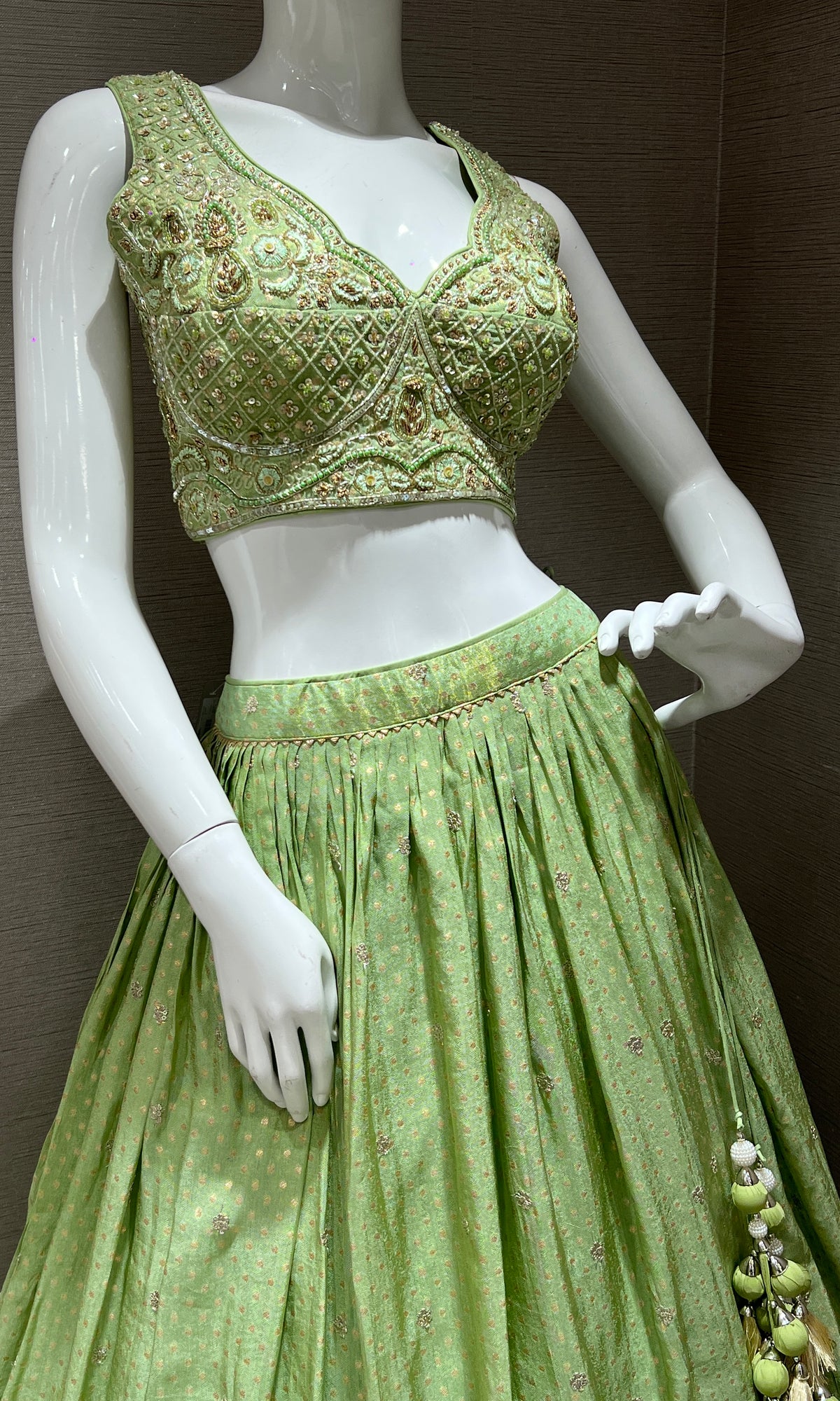 Parrot green embroidered lehenga