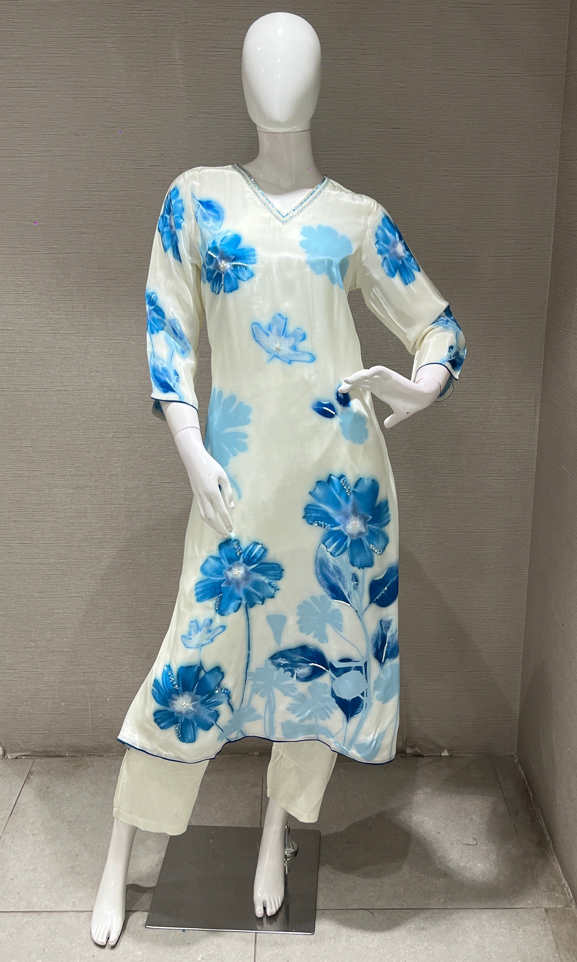 cream floral printed kurta set
