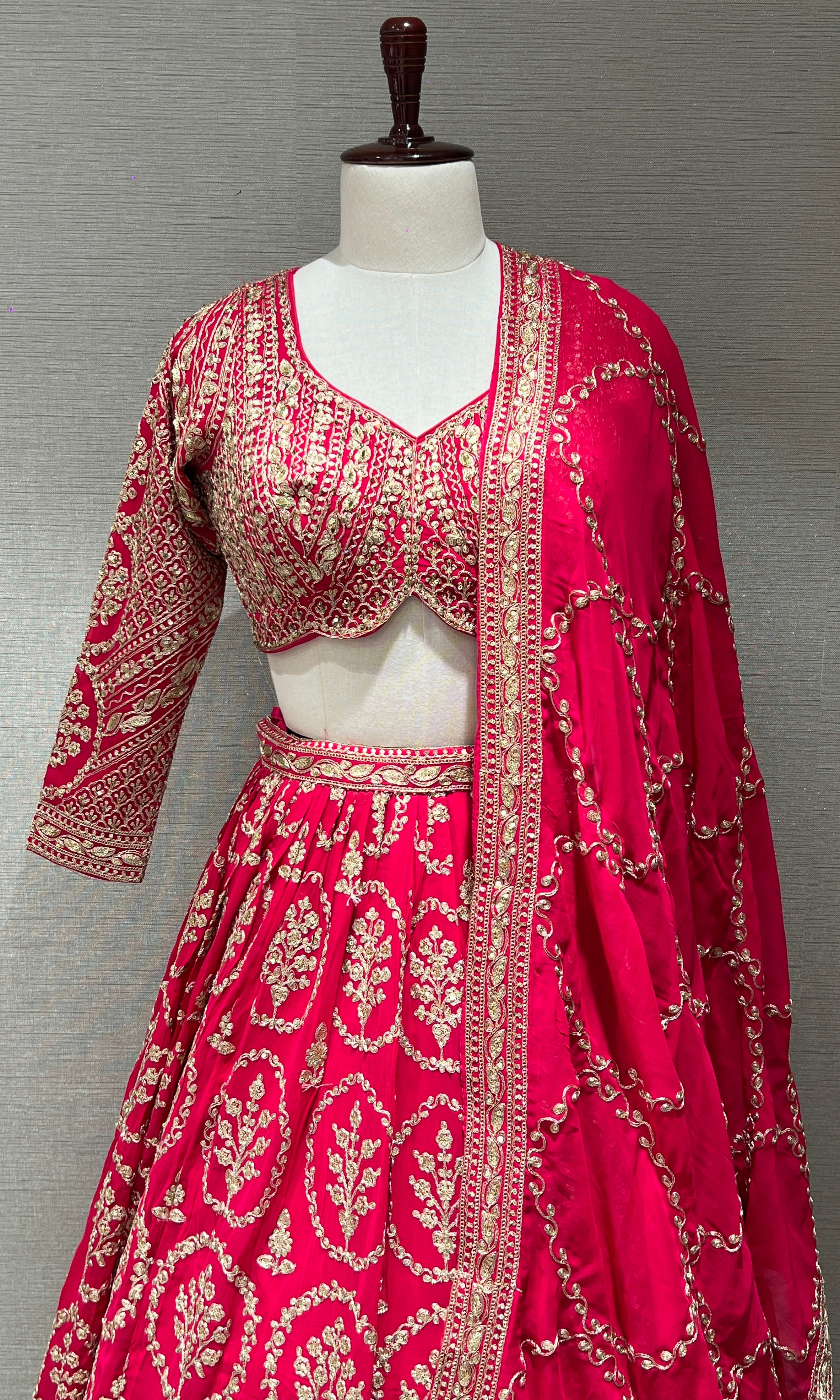 Pink Lehenga with zari and sequin gold embroidery