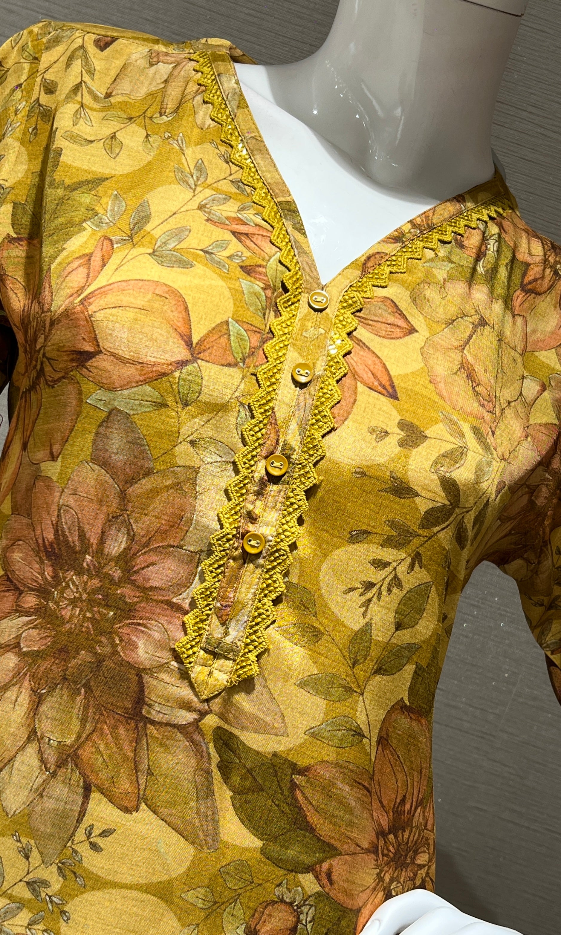 Mustard yellow floral print Kurti top