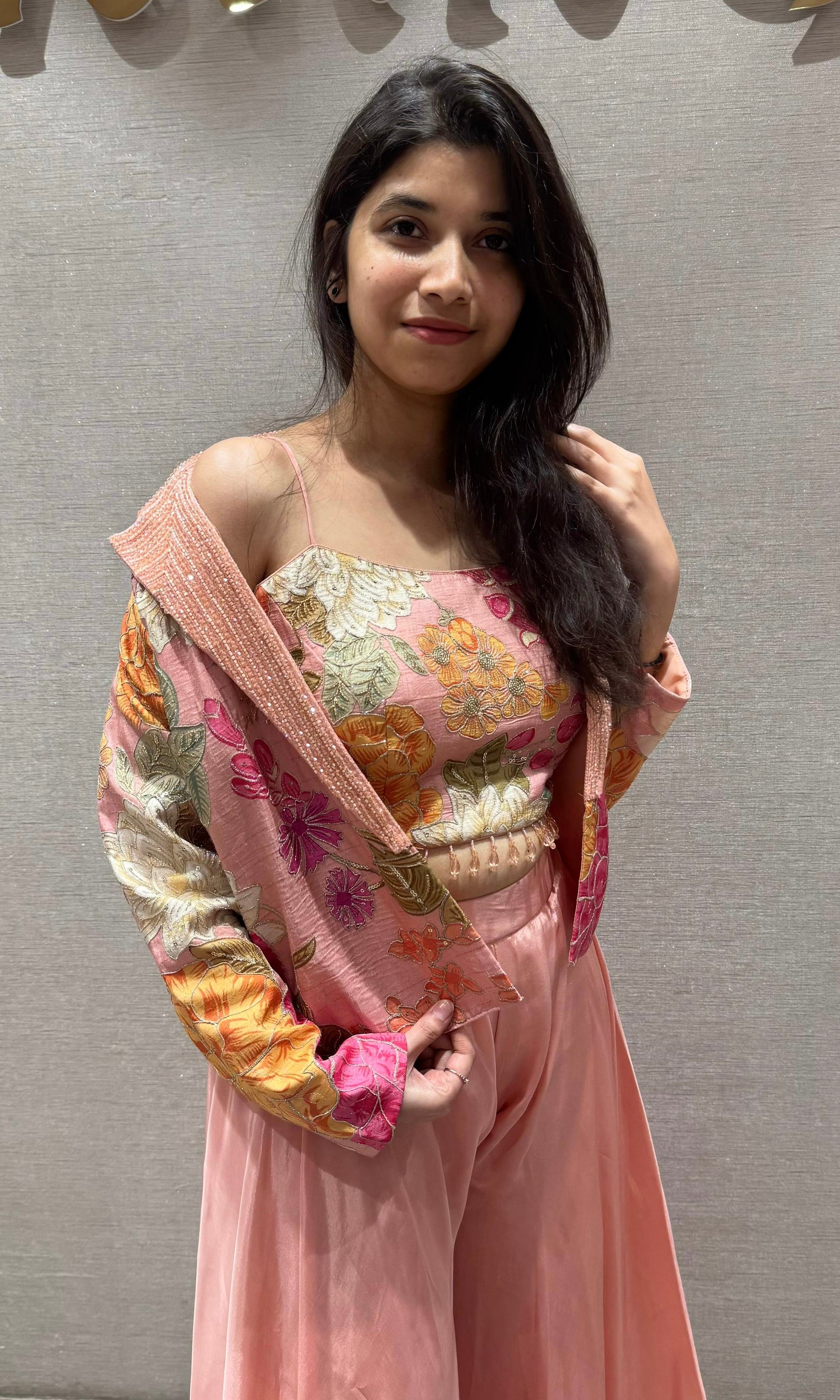 Peach Blossom Garden Jacket Palazzo Set