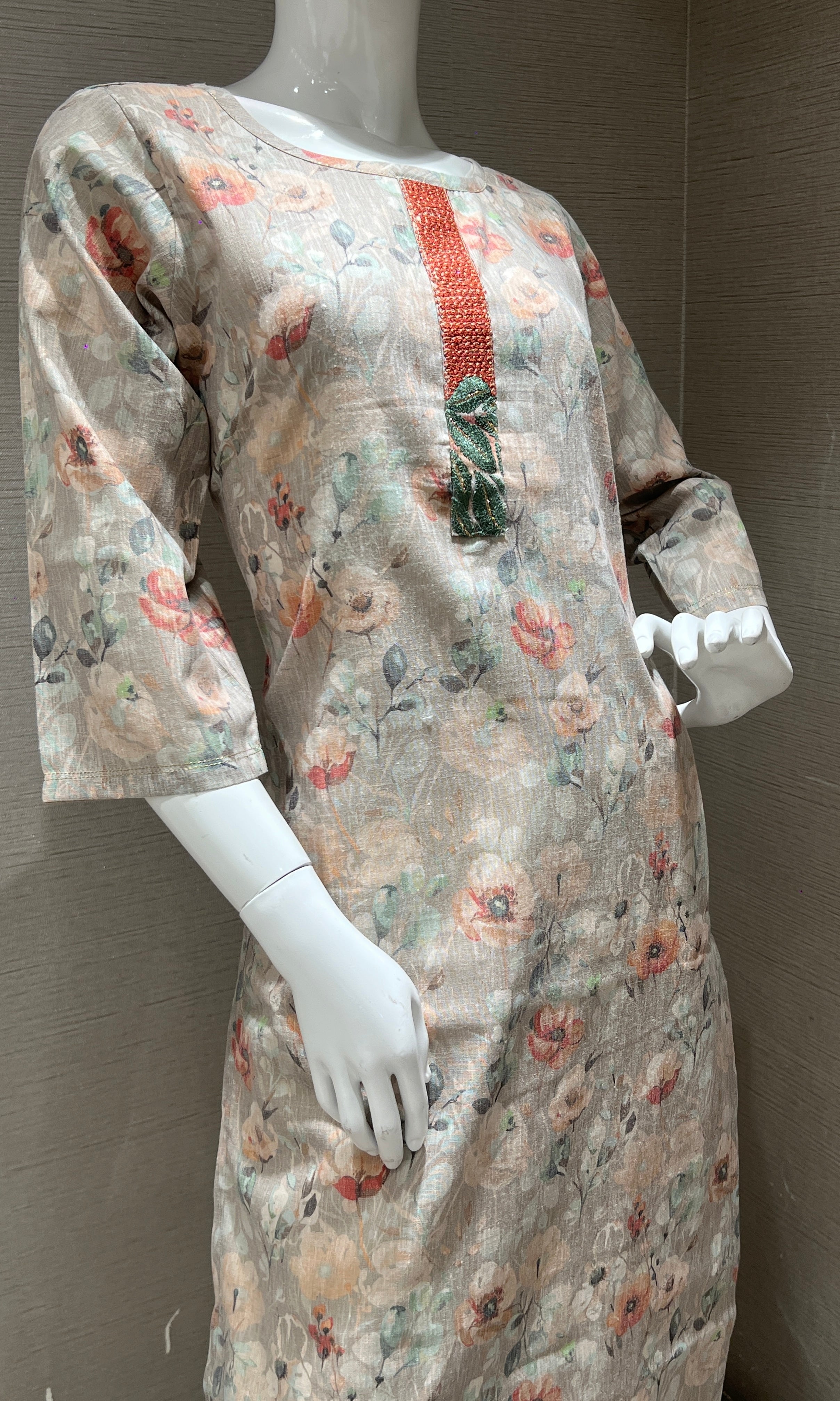 grey floral printed kurti top