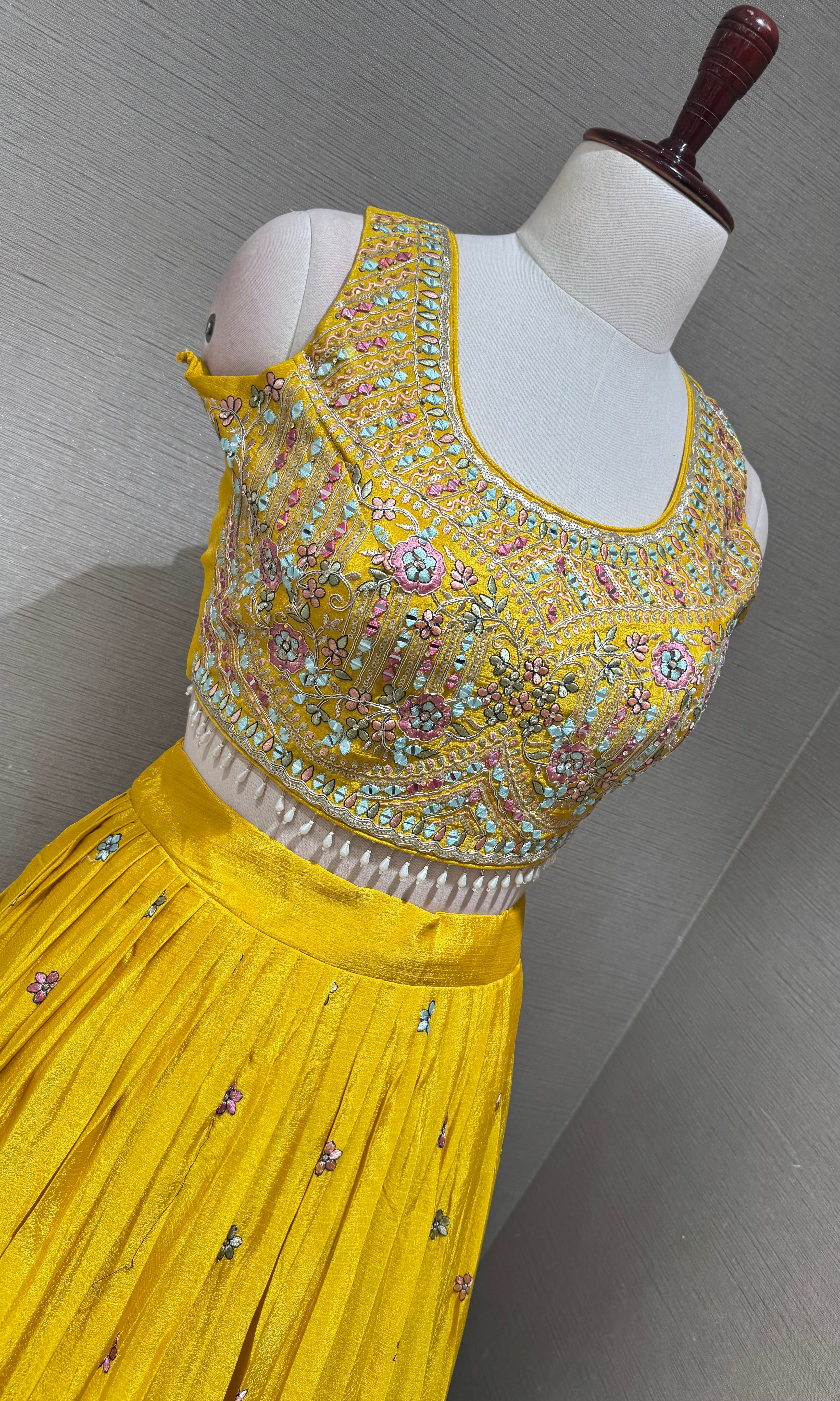 Yellow tissue silk Lehenga Set with Intricate Floral Embroidery