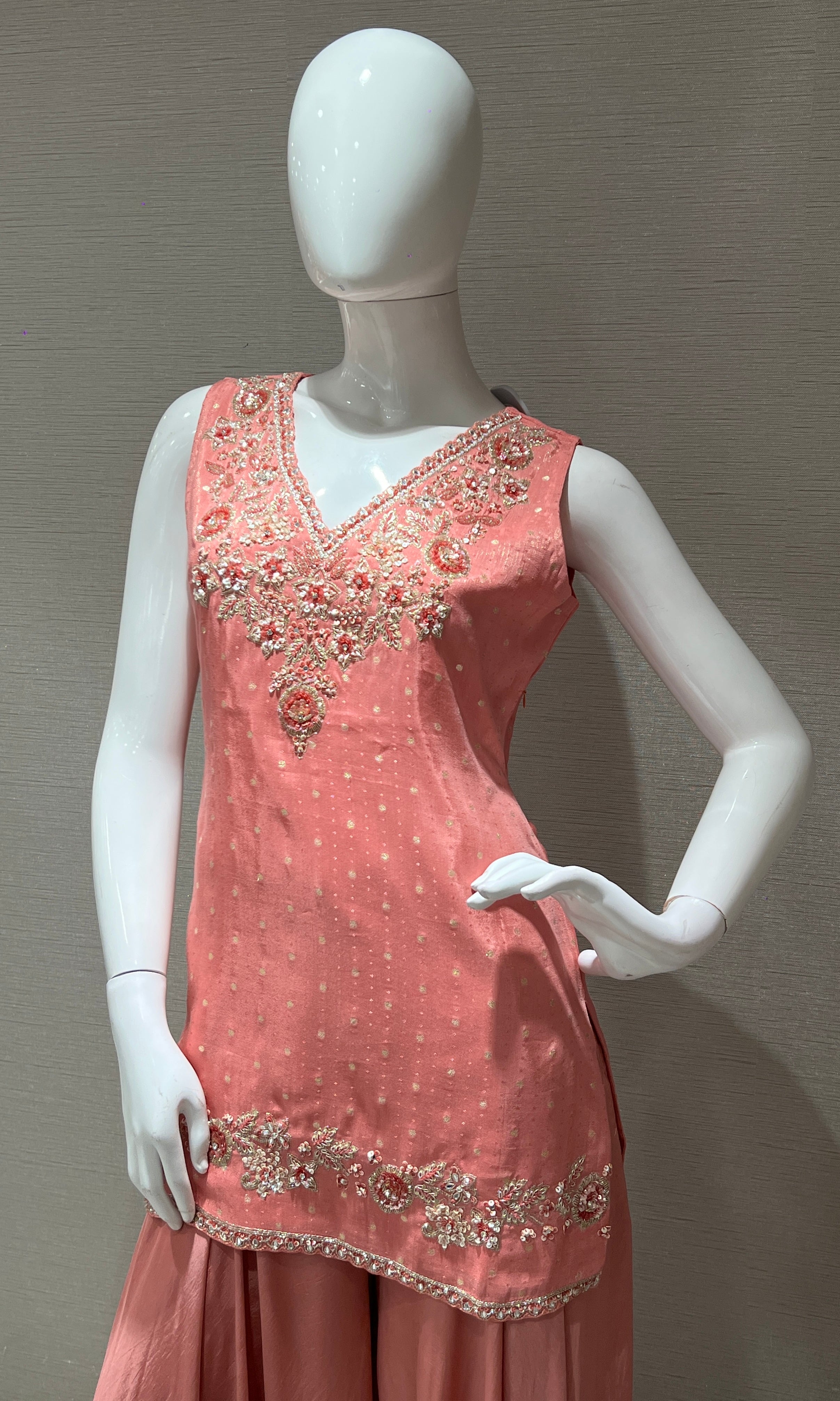 Rose Pink Short Kurti Embroidered Palazzo Set