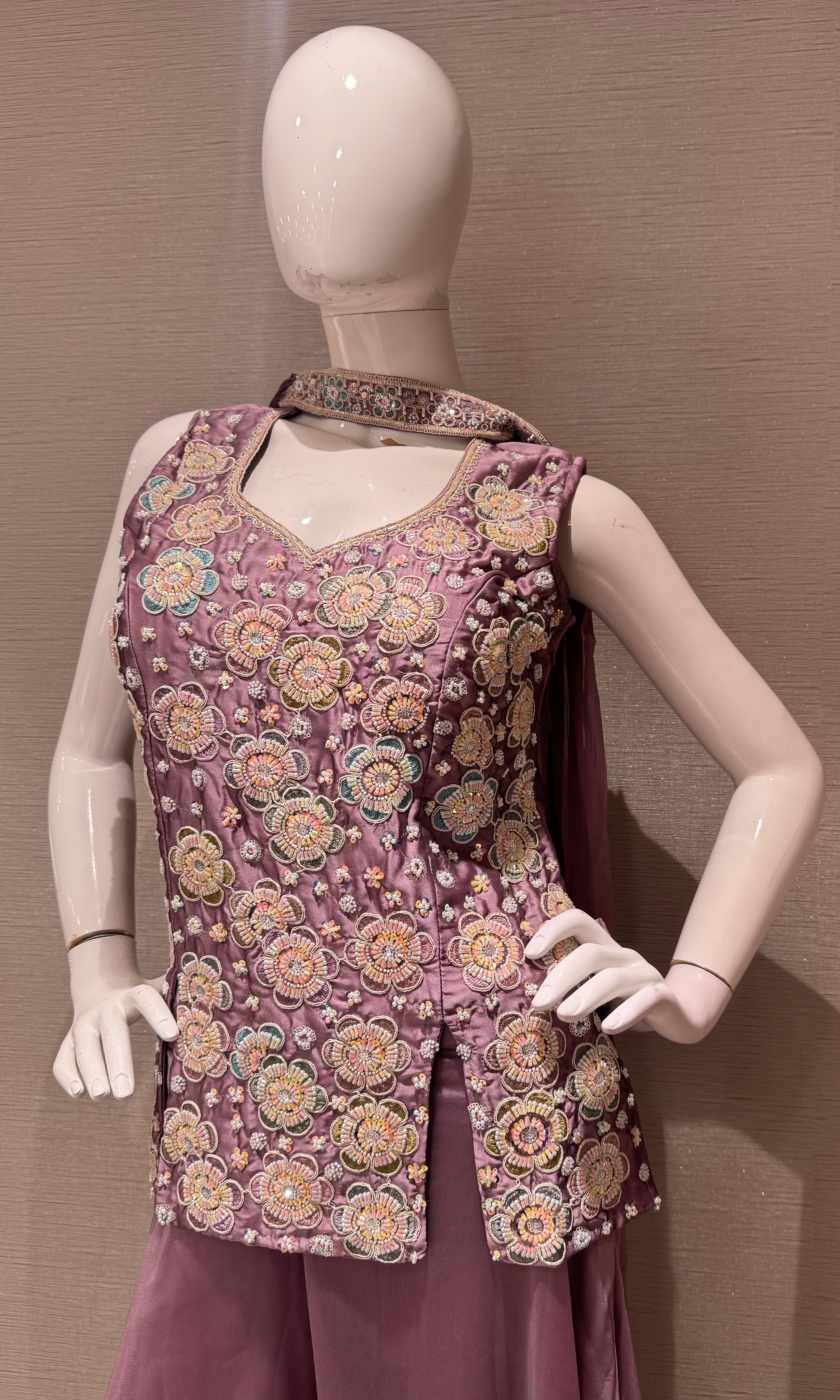 Lavander Shimmer Floral Peplum palazzo set