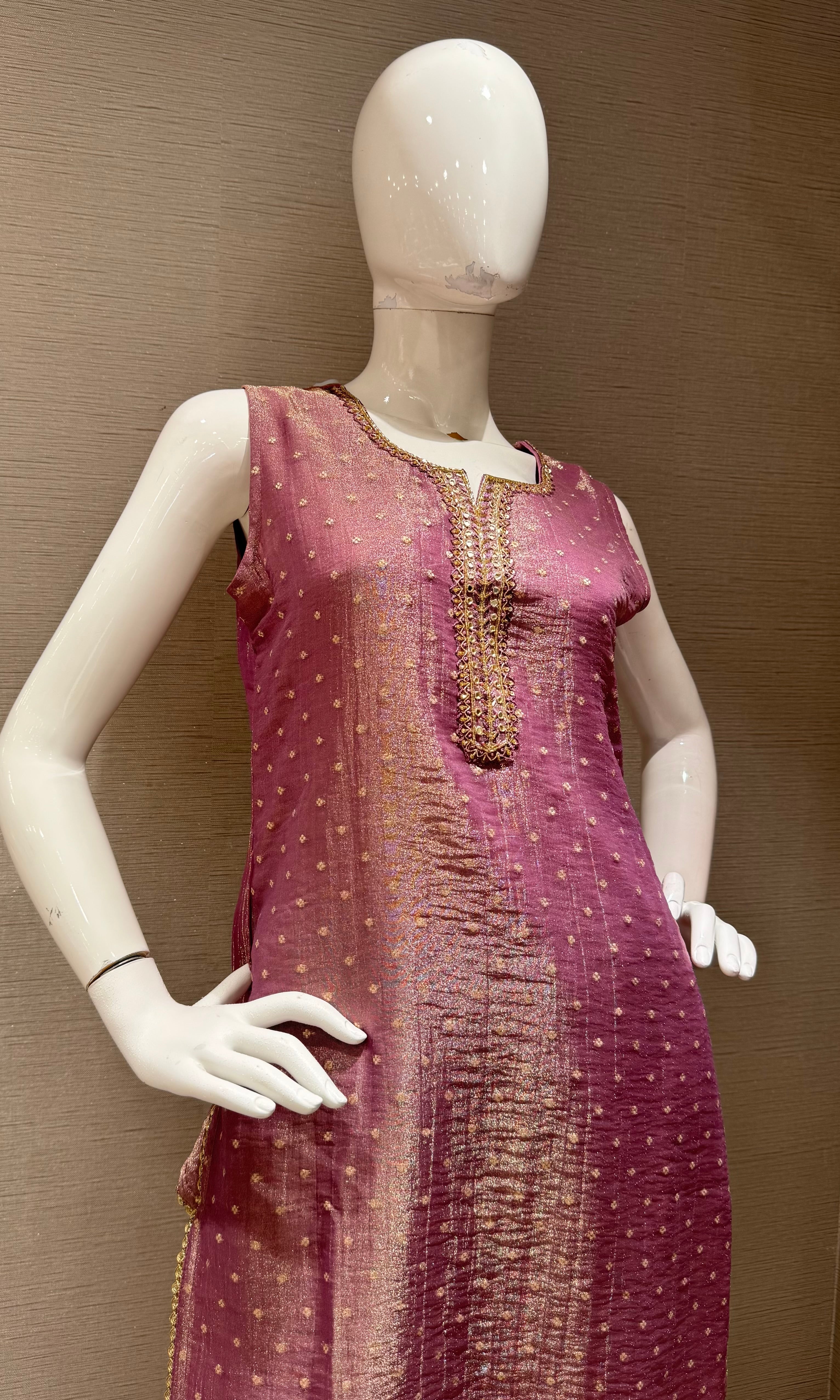 Lilac Shimmer golden ethnic kurta set