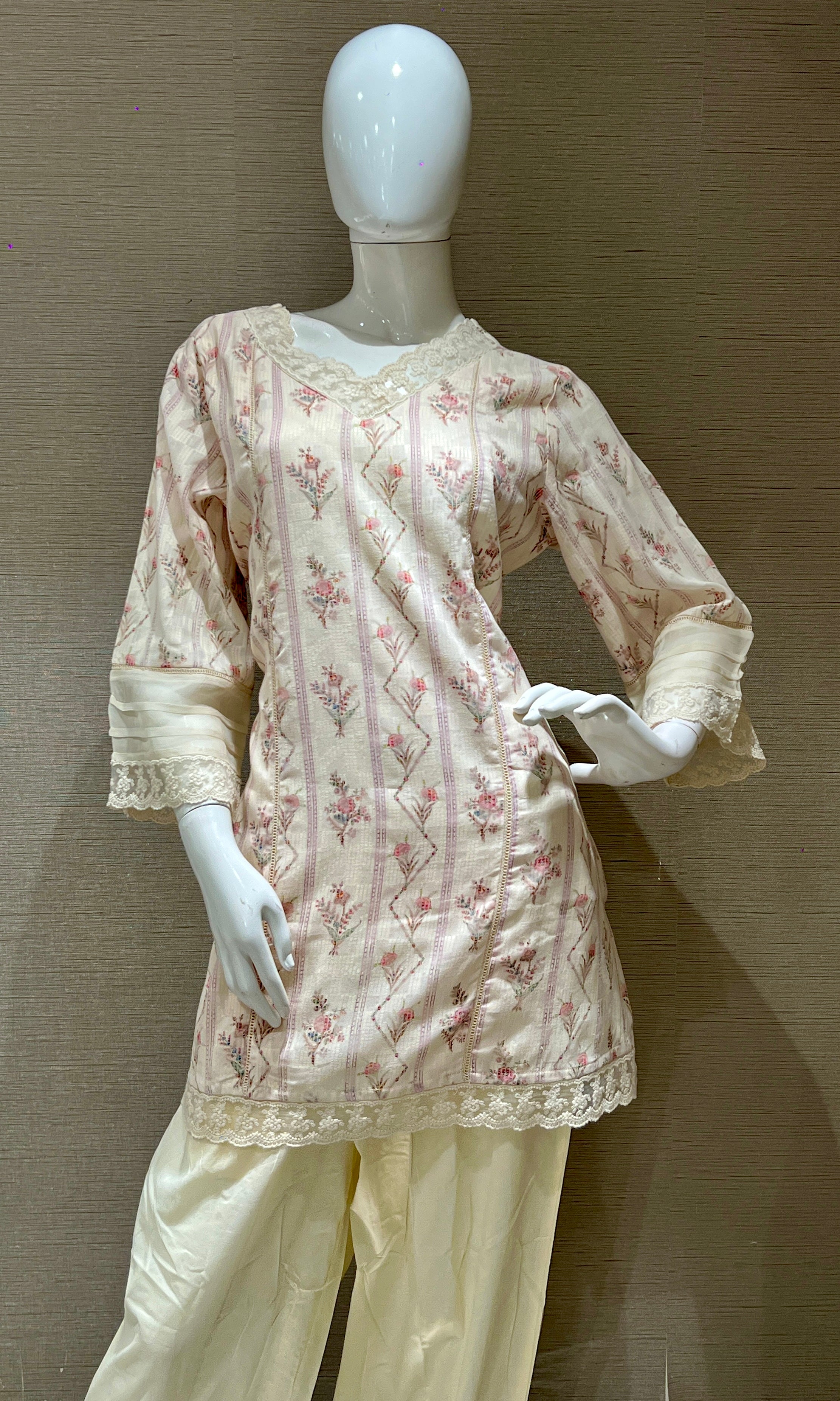 Ivory short straight kurta with patyala pant