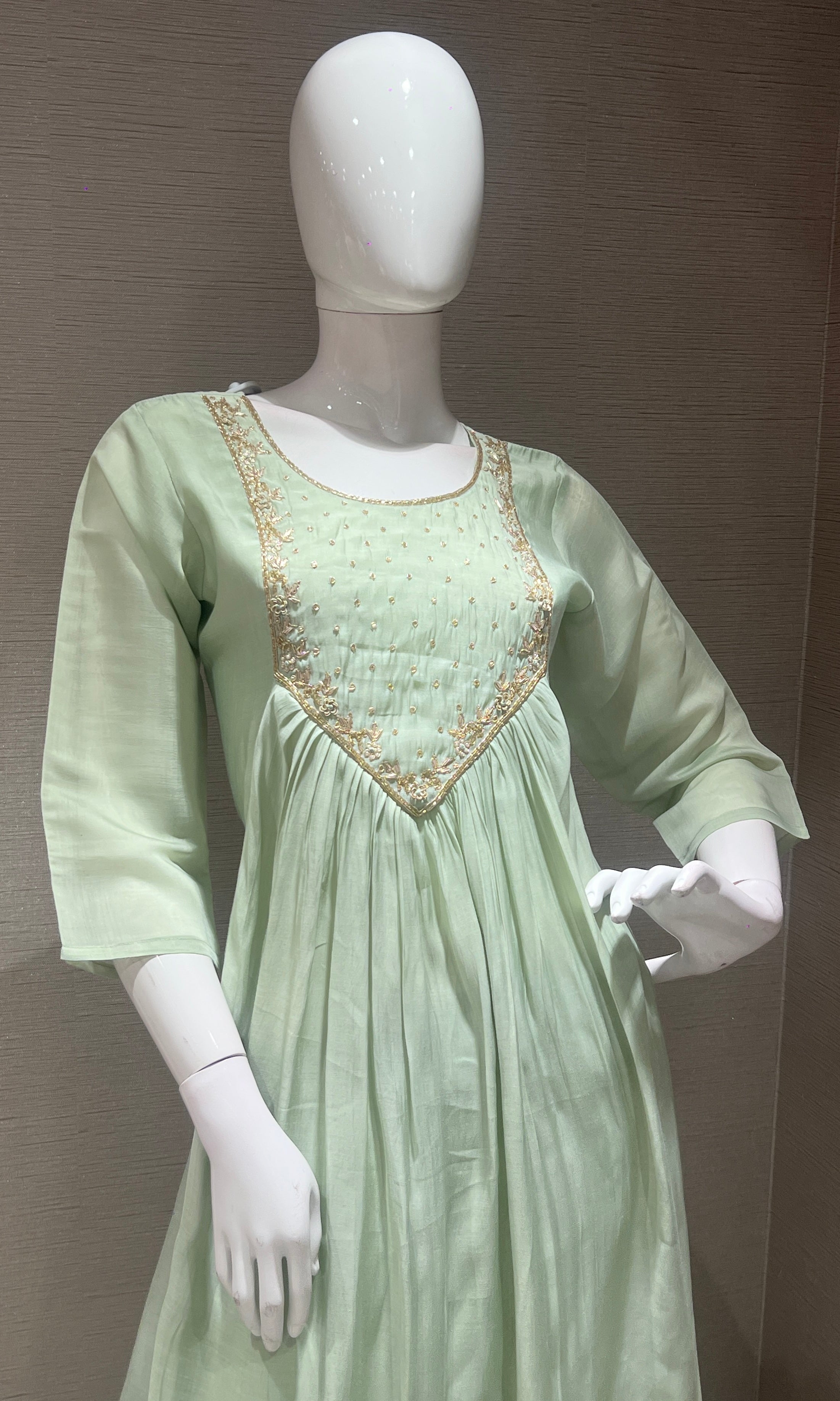 Pista green MUL CHANDERI kurta set