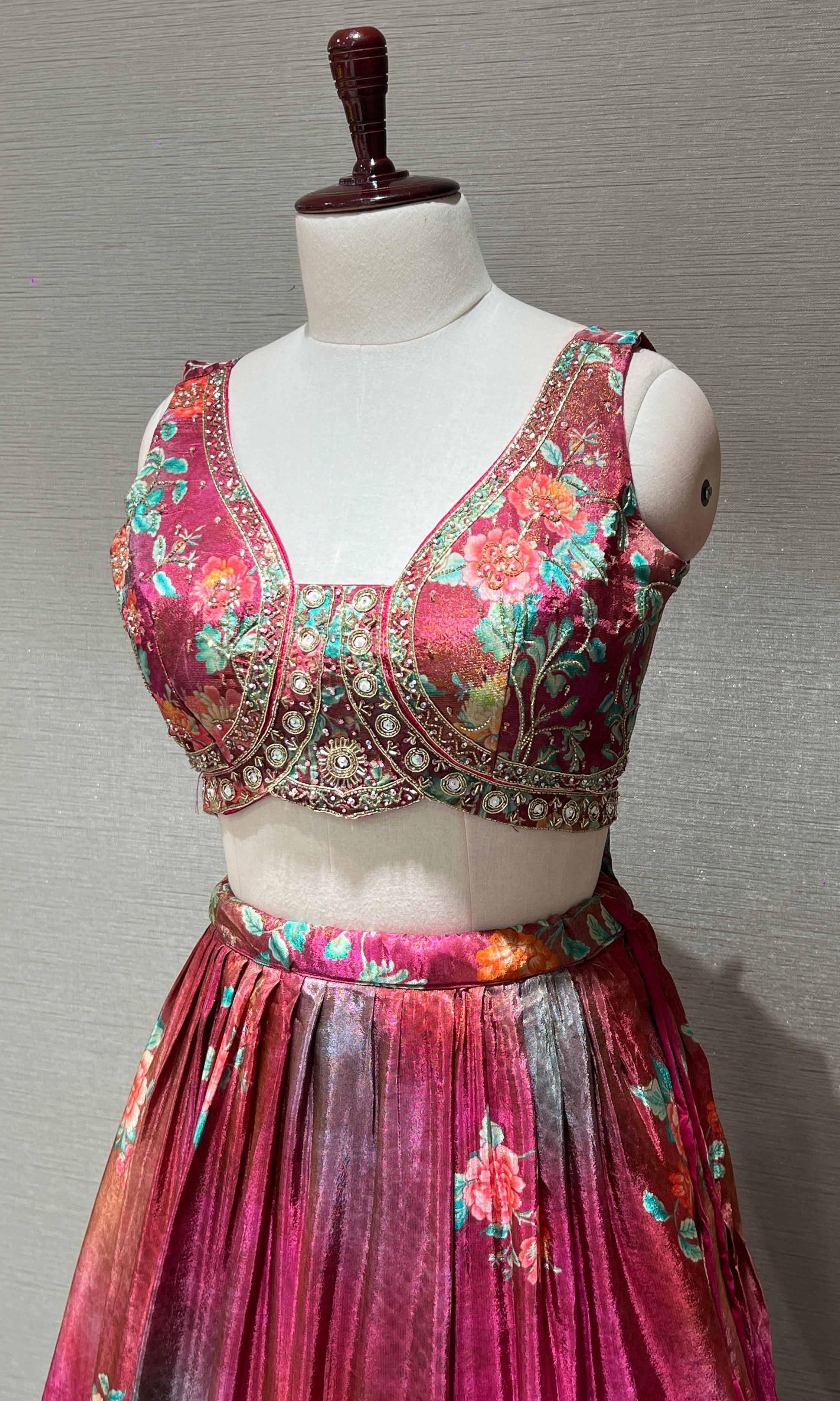 Pink Floral Lehenga with Embellished Choli