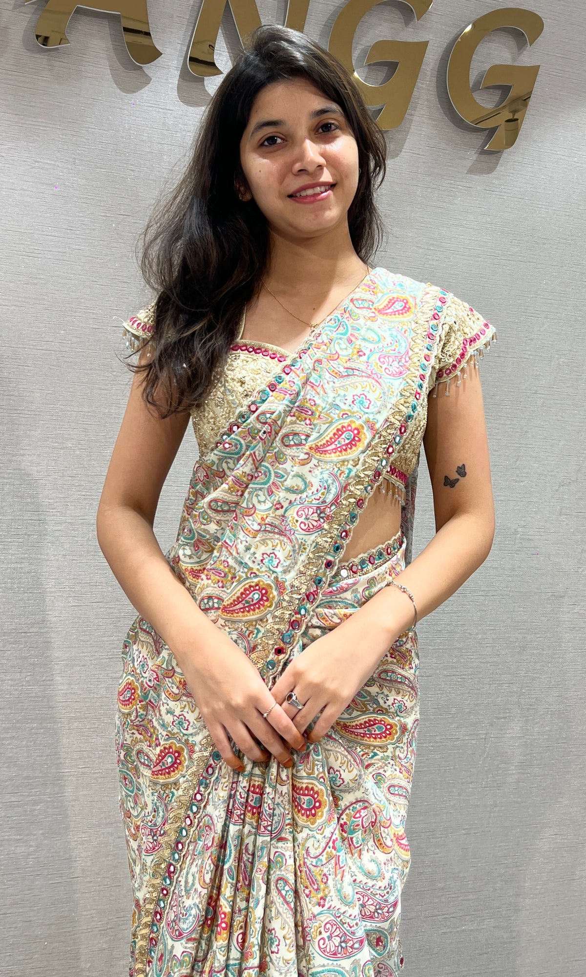 Green multicolor printed designer saree with embroidered blouse
