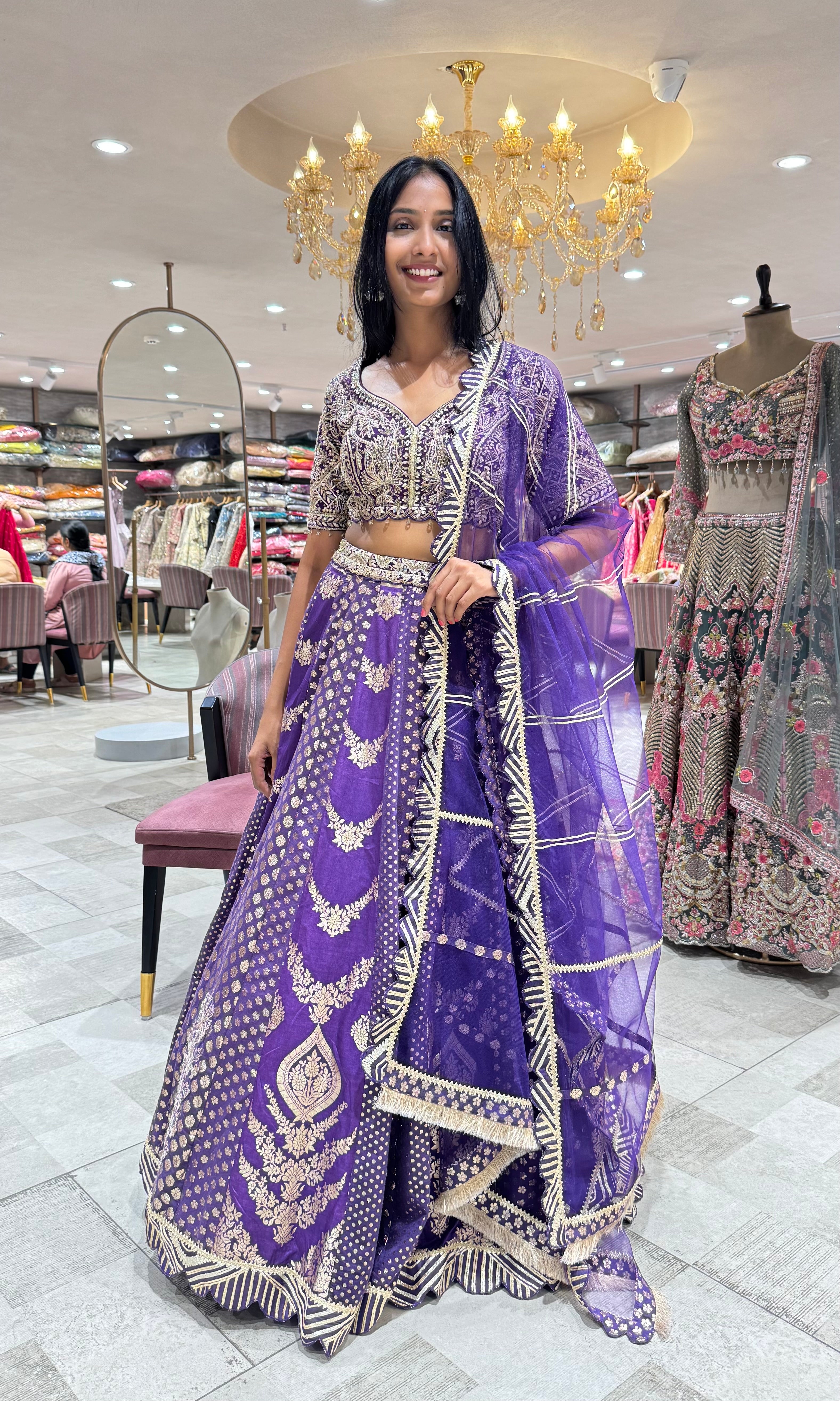 PURPLE GLODEN EMBROIDERED LEHENGA