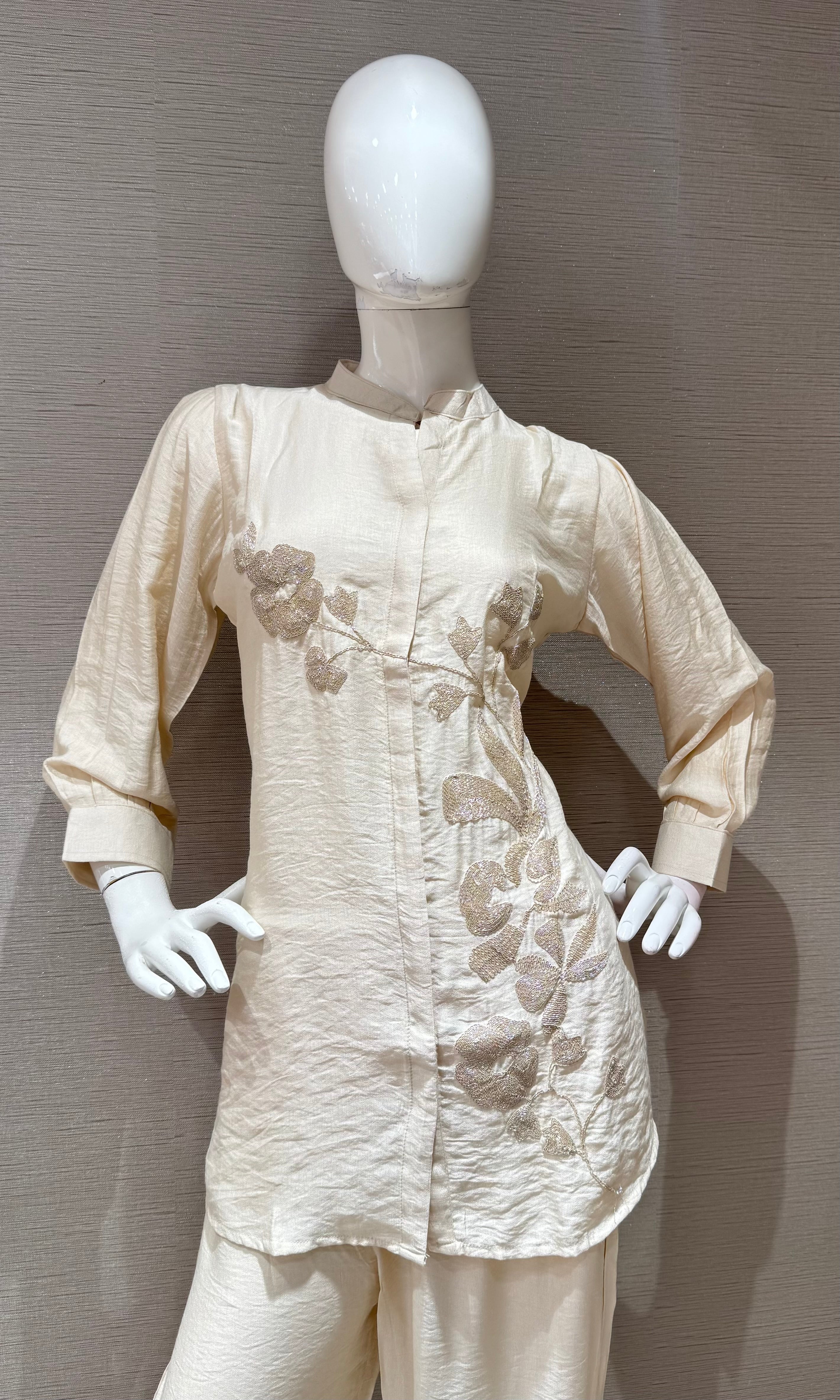 Cream Elegance Embroidered Cord Set
