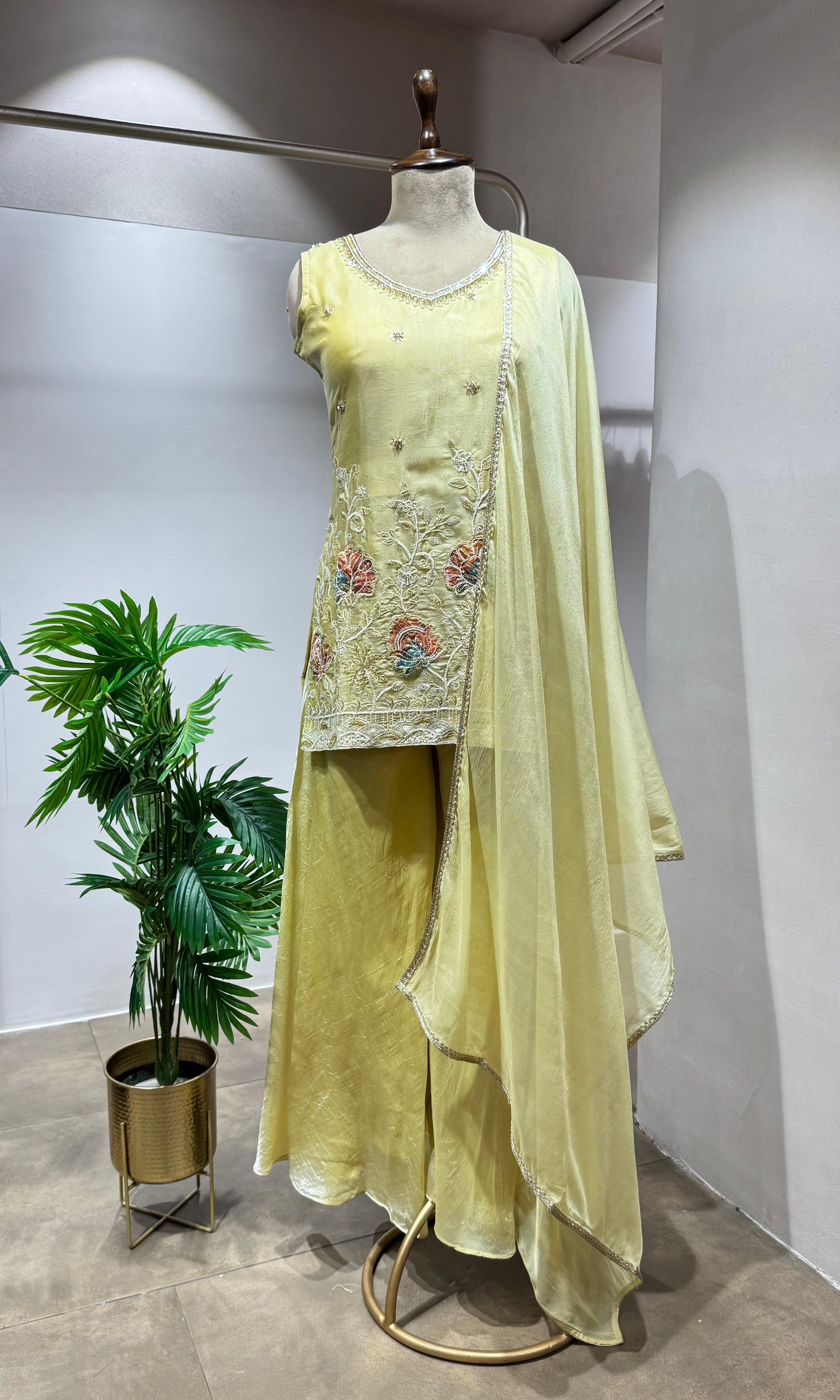 LIGHT YELLOW FLORAL SHARARA SET