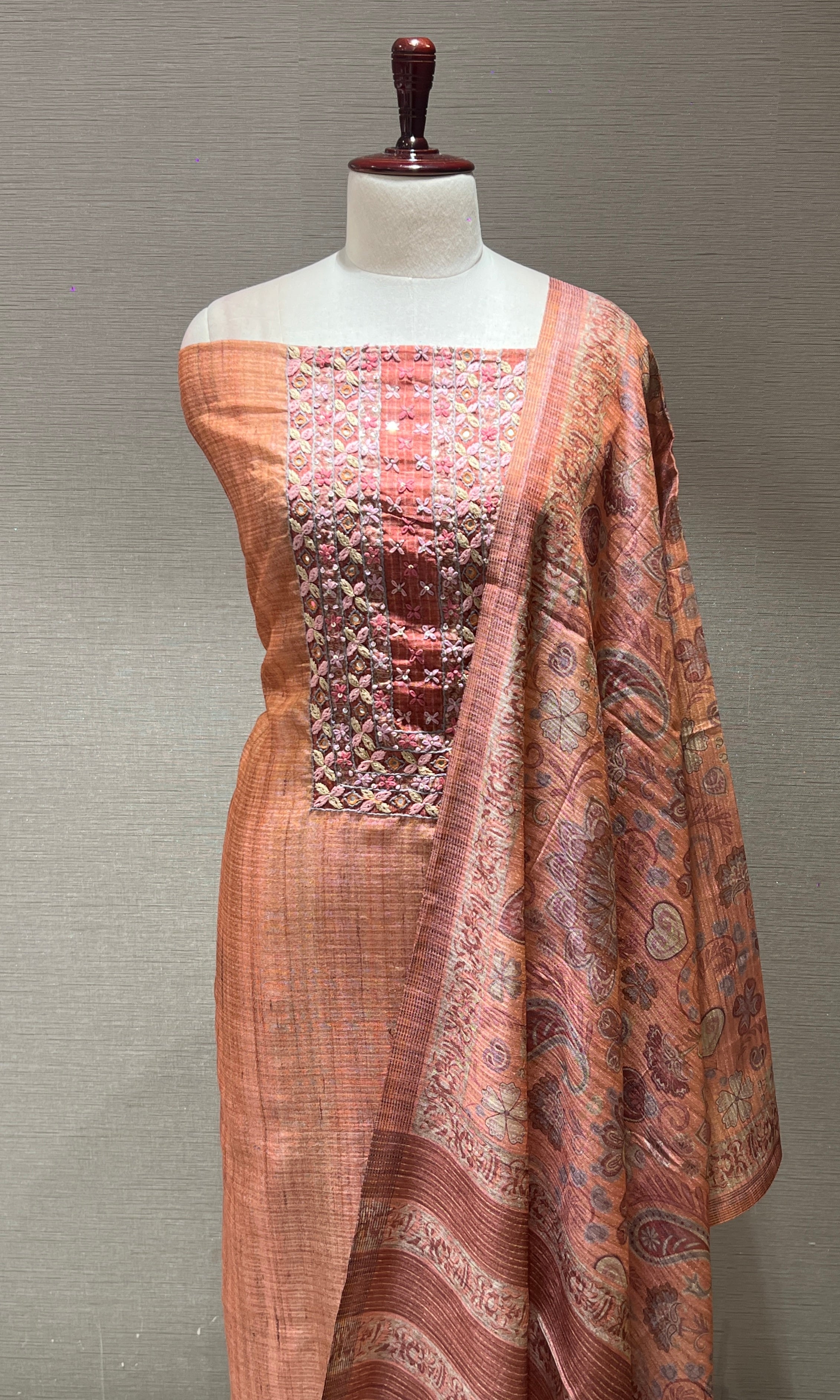 Brown embroidered party wear dress material