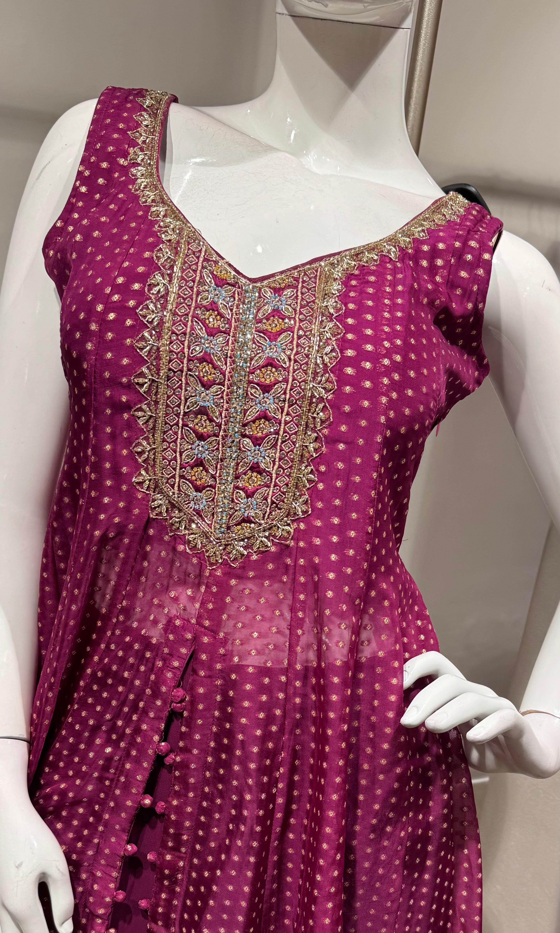 Wine Silk Blend Embroidered ANARKALI Set