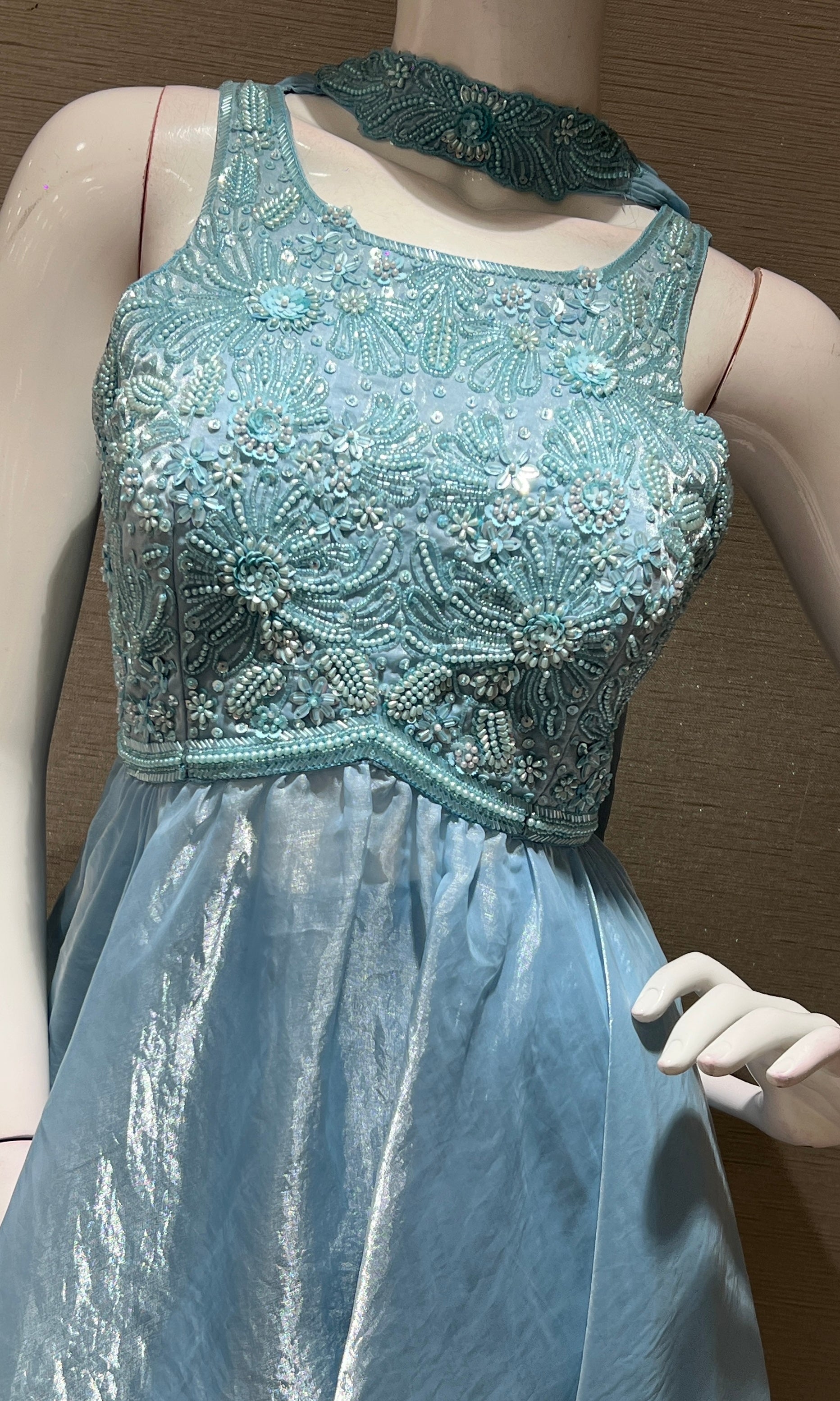 Sea blue EMBROIDERED BLOUSE PALAZZO SET