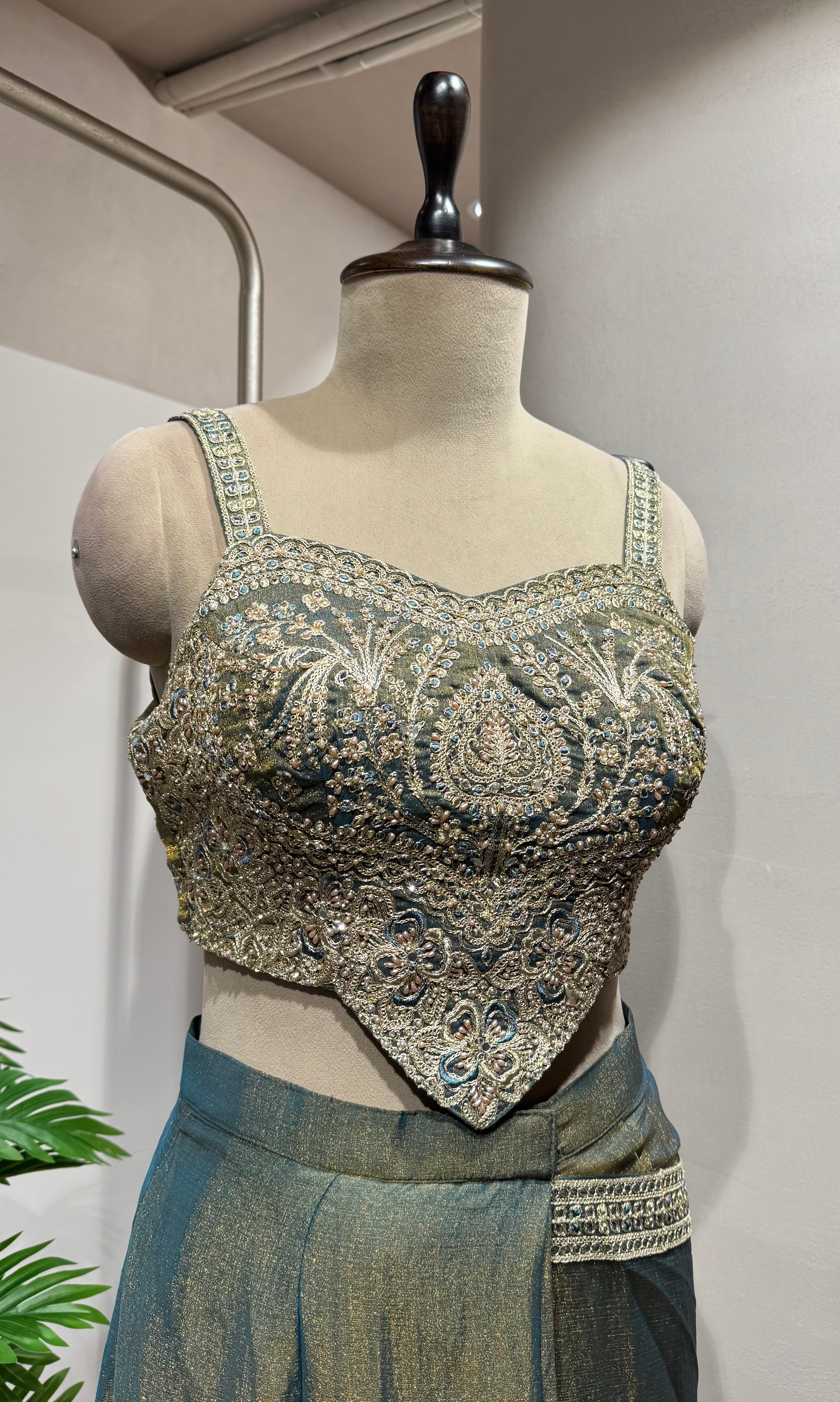Green and Silver Shimmer drape Saree