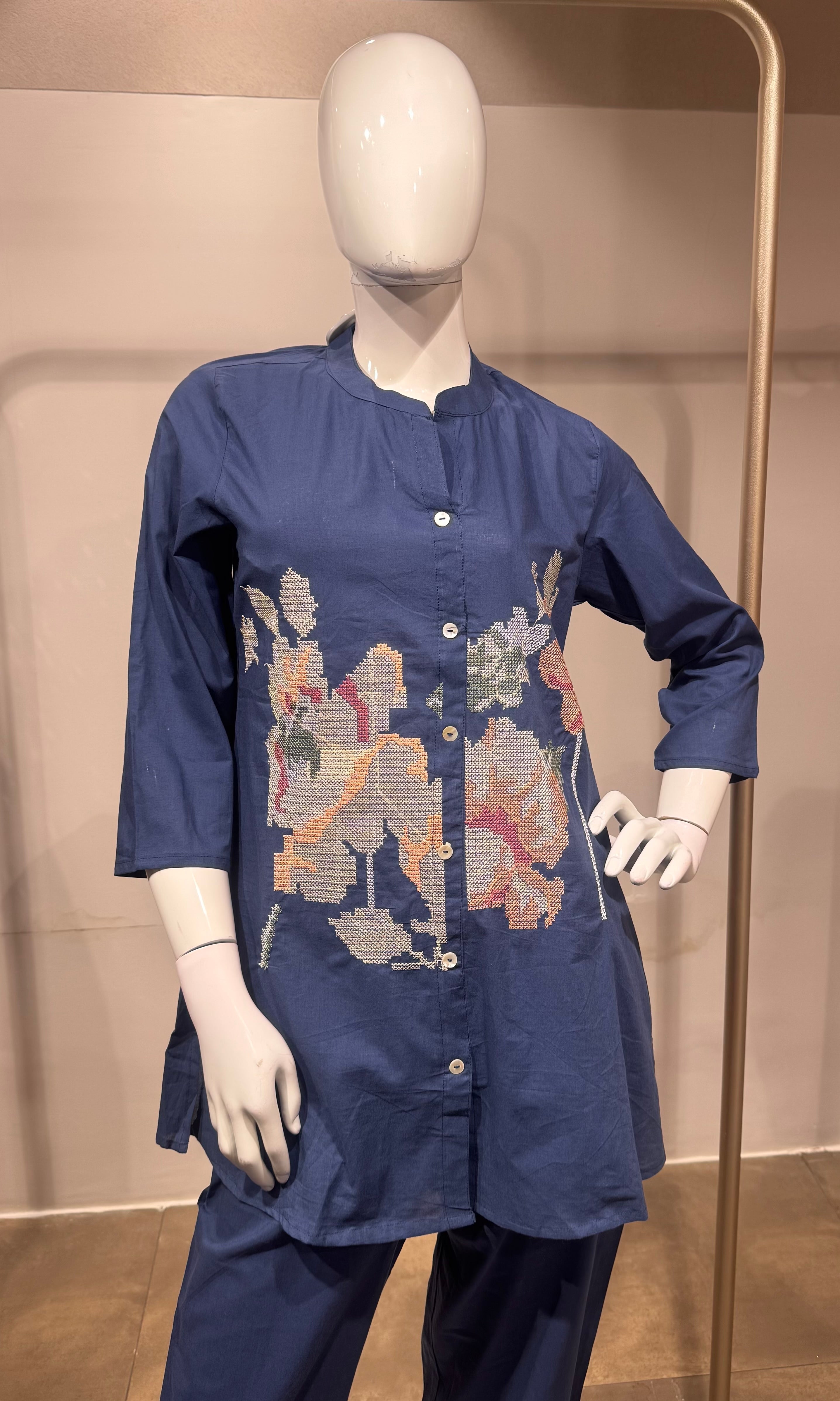 Blue Floral Embroidered Co-Ord SET