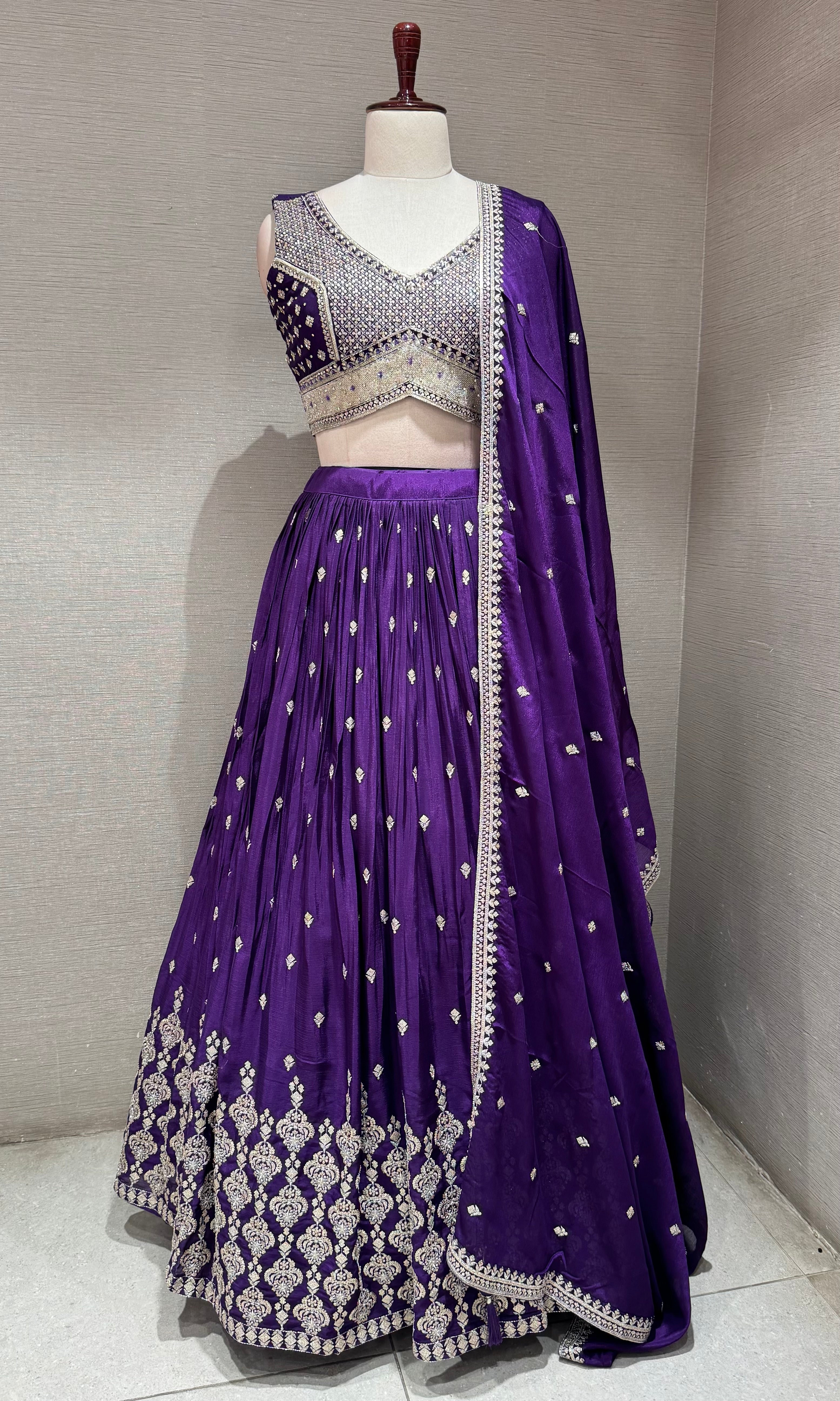 Purple Silver Embellished Lehenga