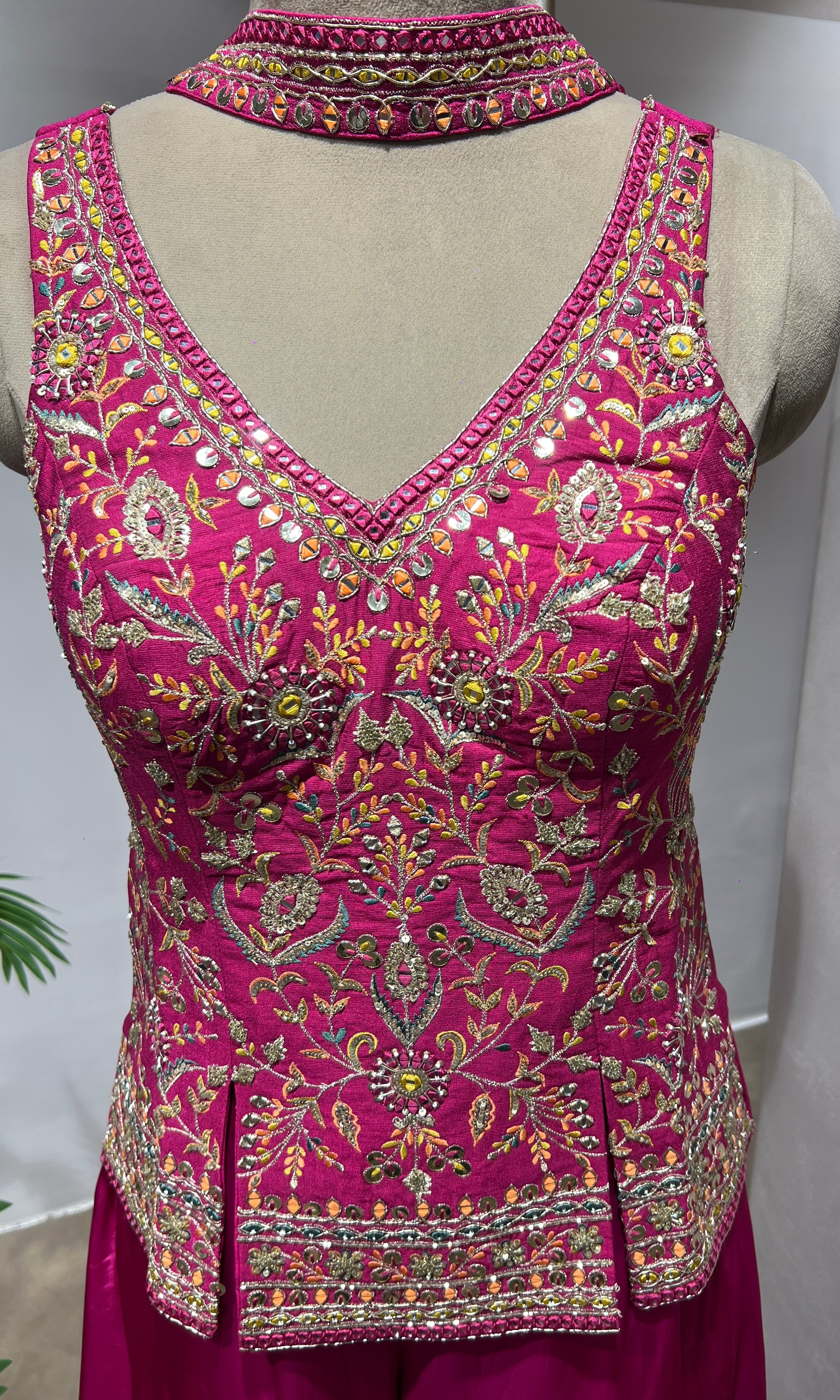 Pink Embroidered Peplum & Palazzo Set
