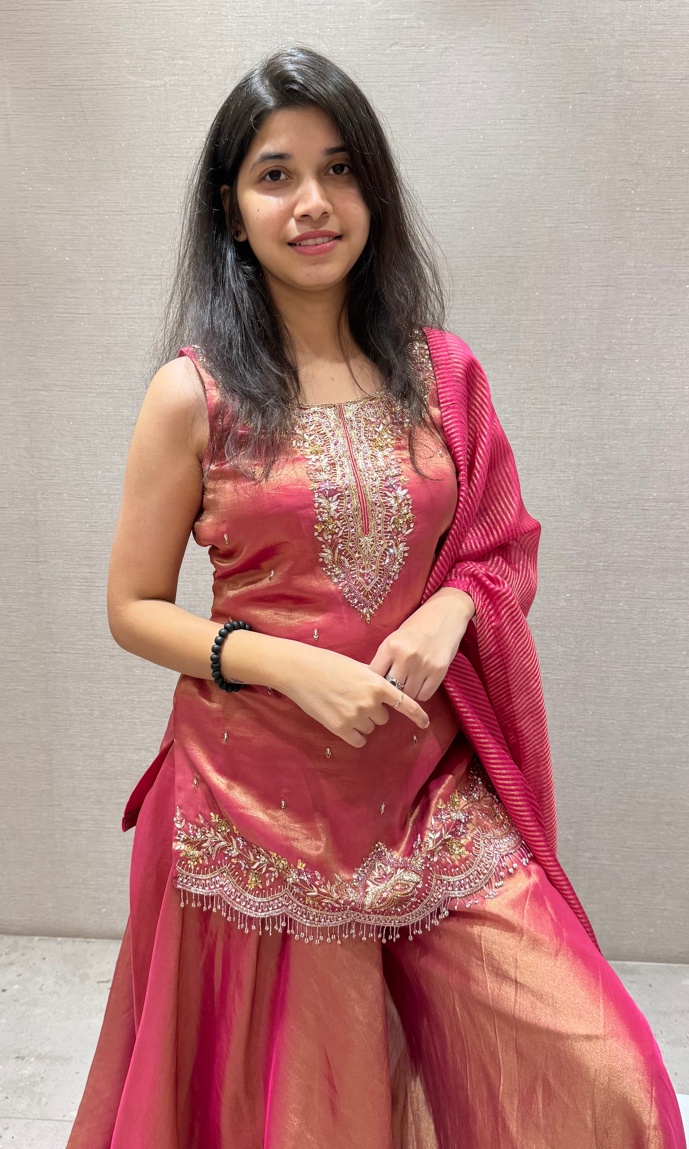 PINK EMBROIDERED SHARARA SET