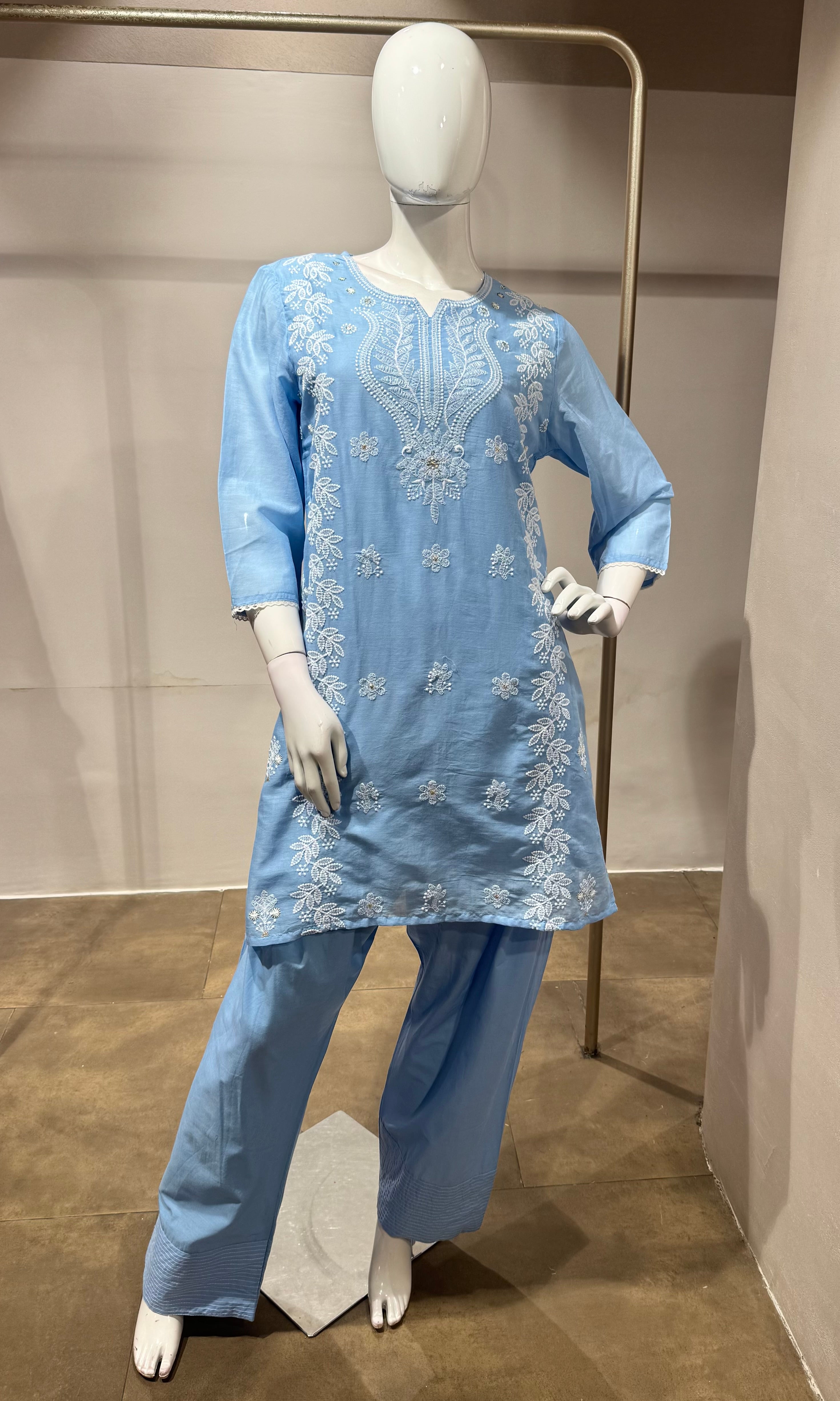 Blue Embroidered Kurta set with Dupatta