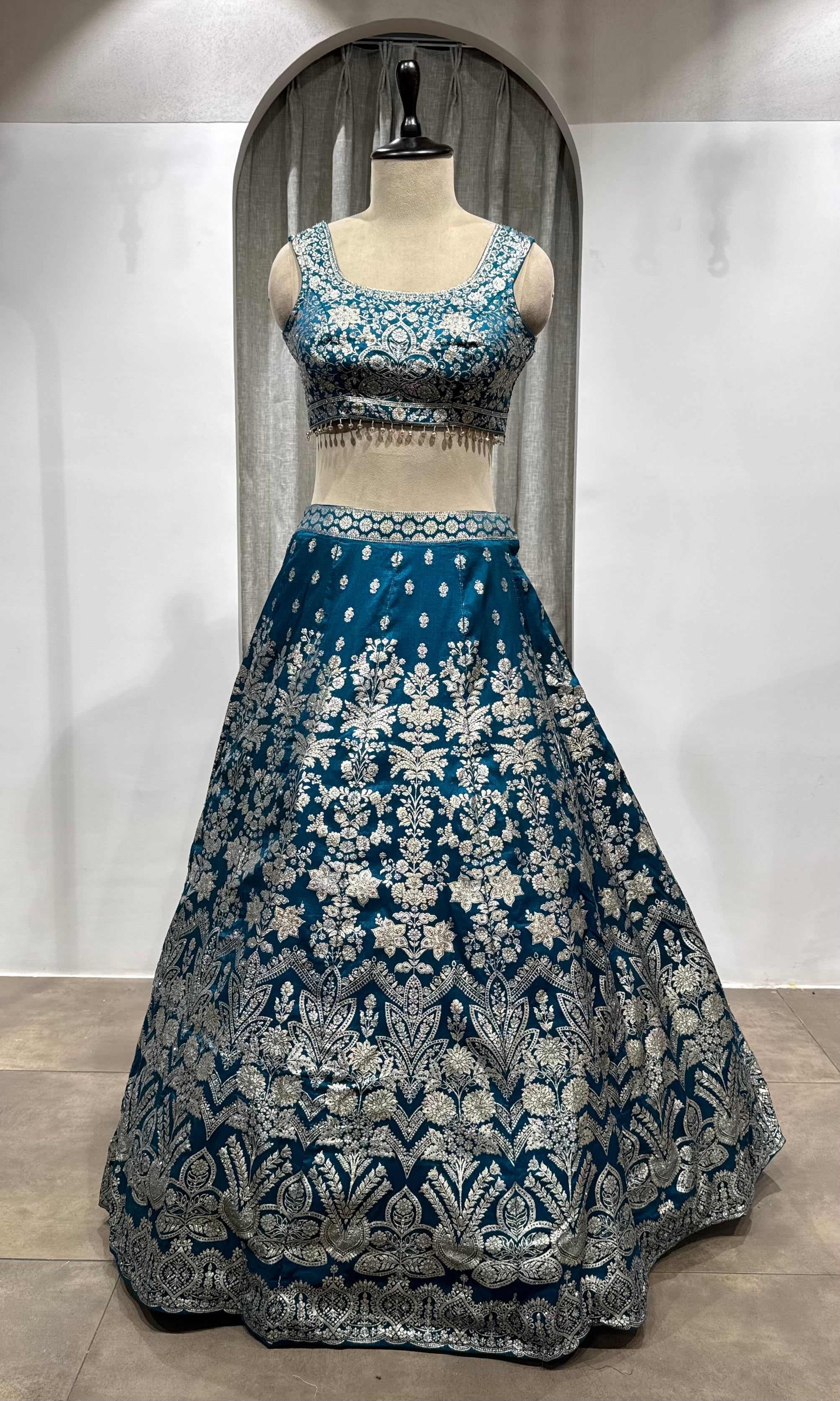 Blue Net Embroidery Bridal Lehenga