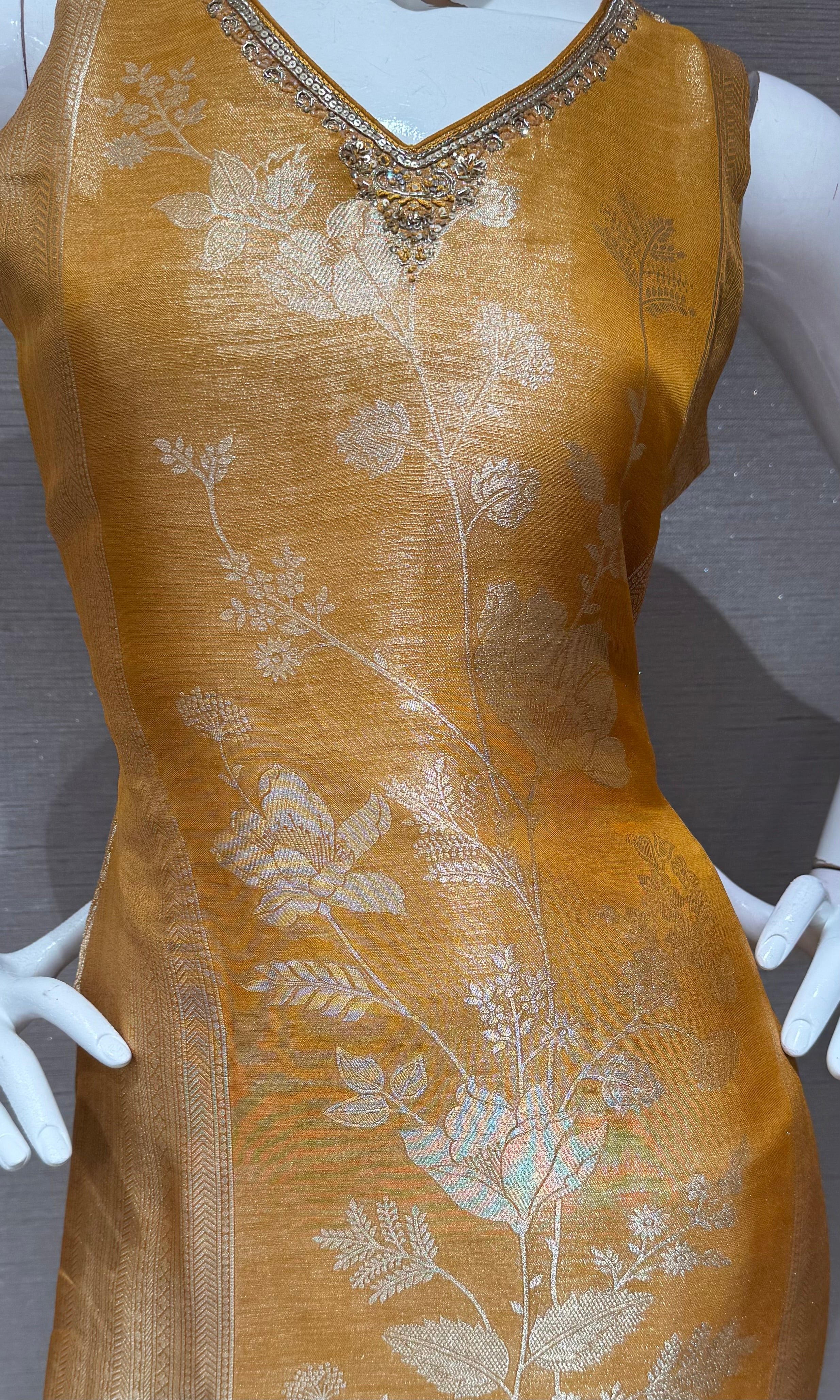 Mustard yellow Banarasi Kurta set with Matching Dupatta
