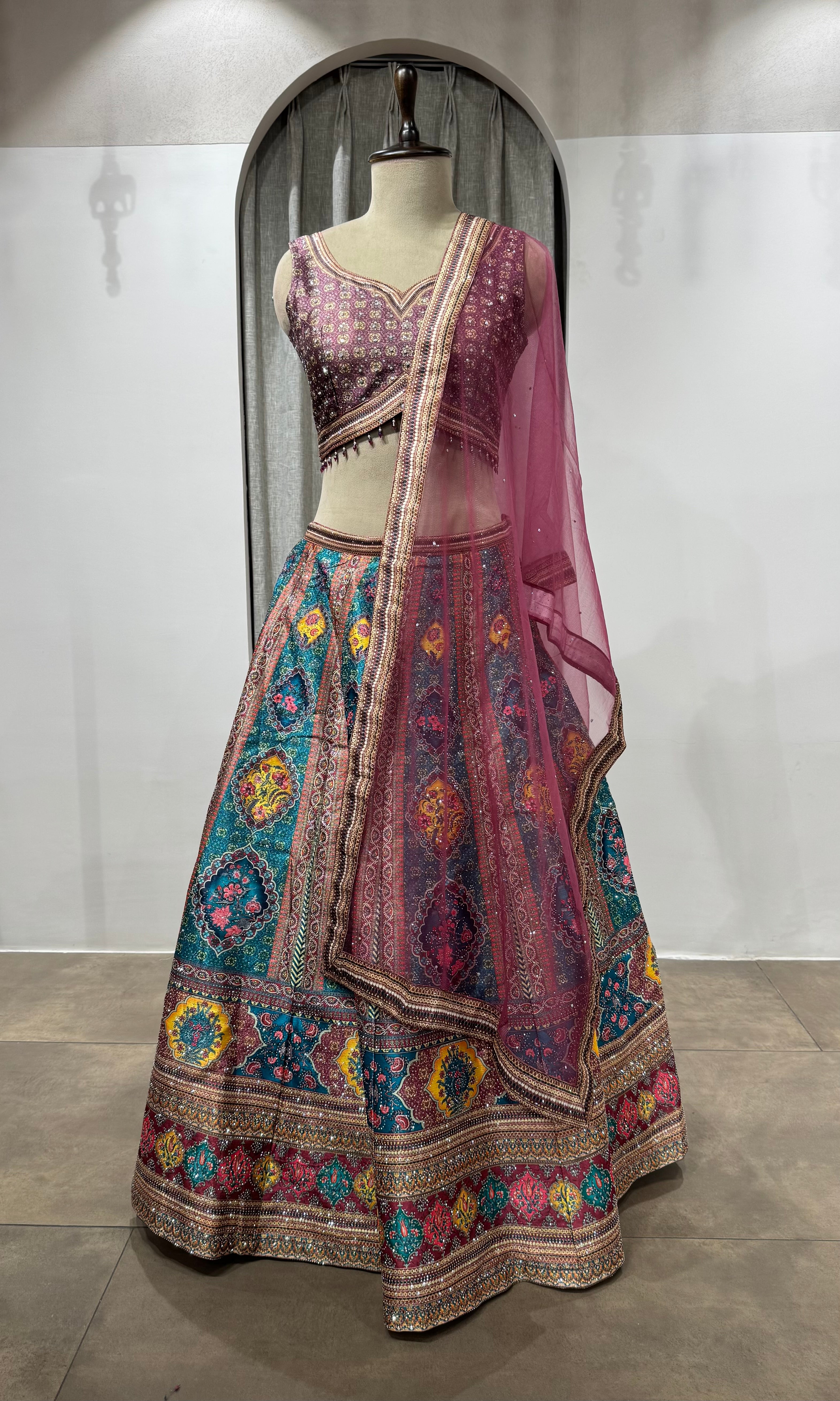 Wine Multi-Panelled Banarasi Silk Bridal LEHENGA