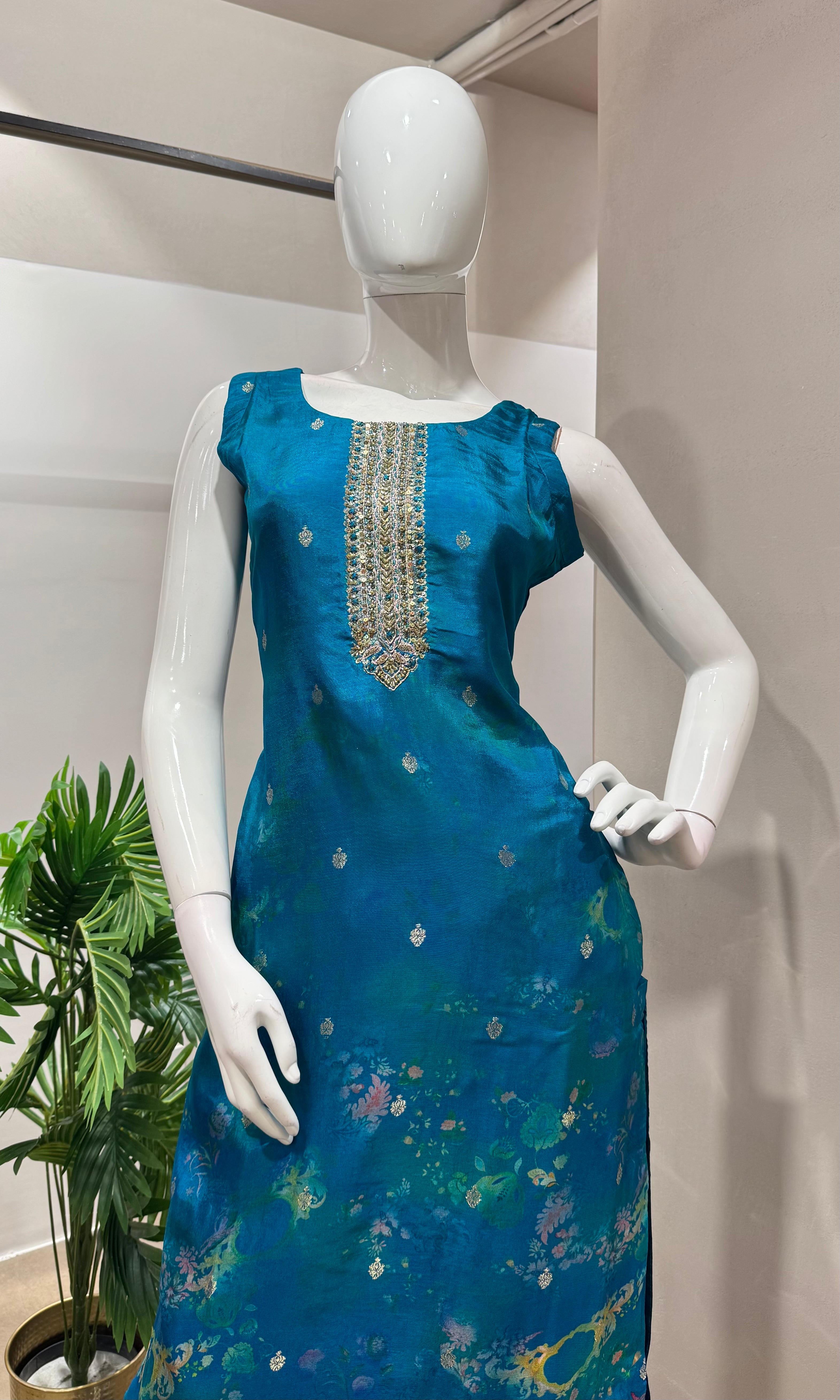 Rama blue EMBROIDERED KURTA SET