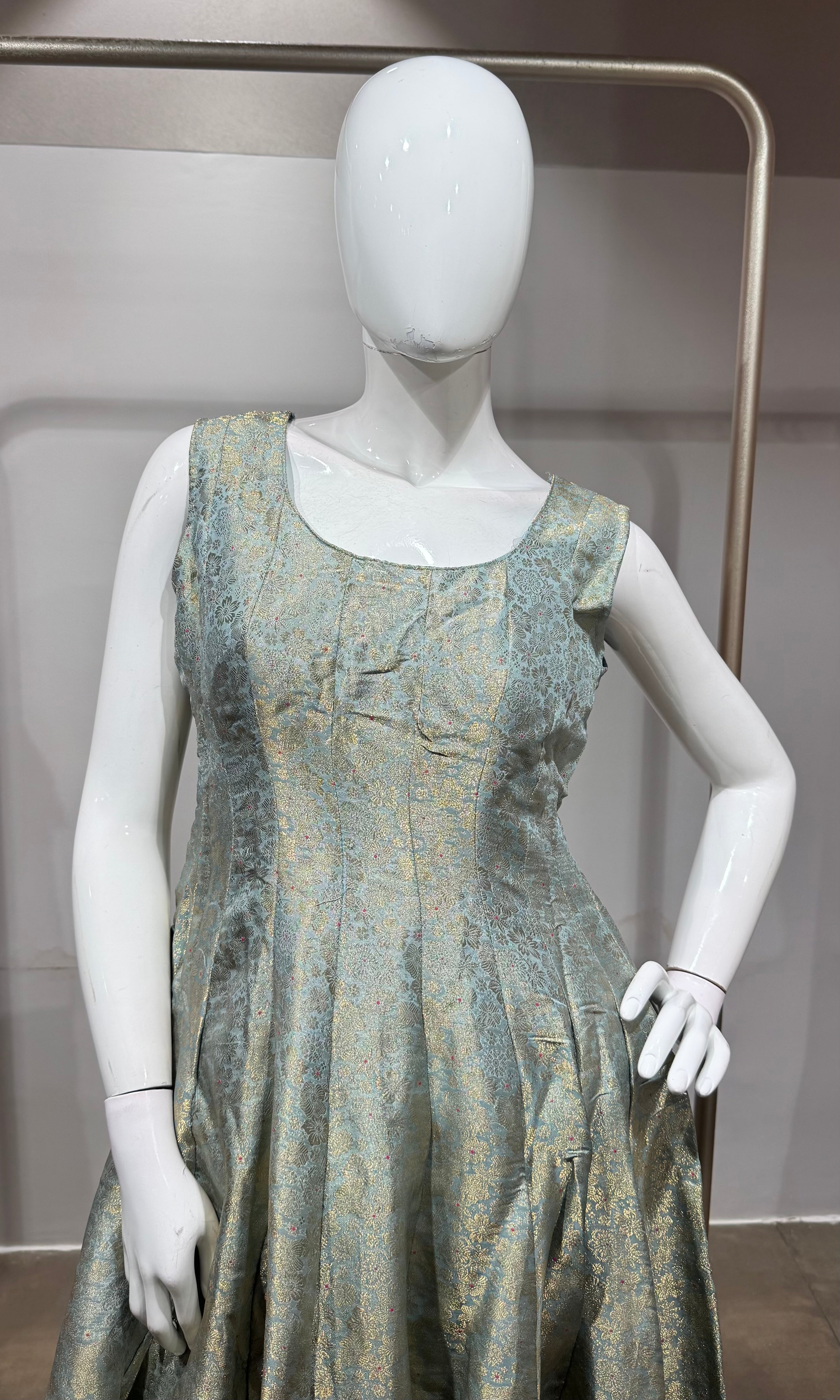 blue Banarasi Anarkali set with palazzo pants